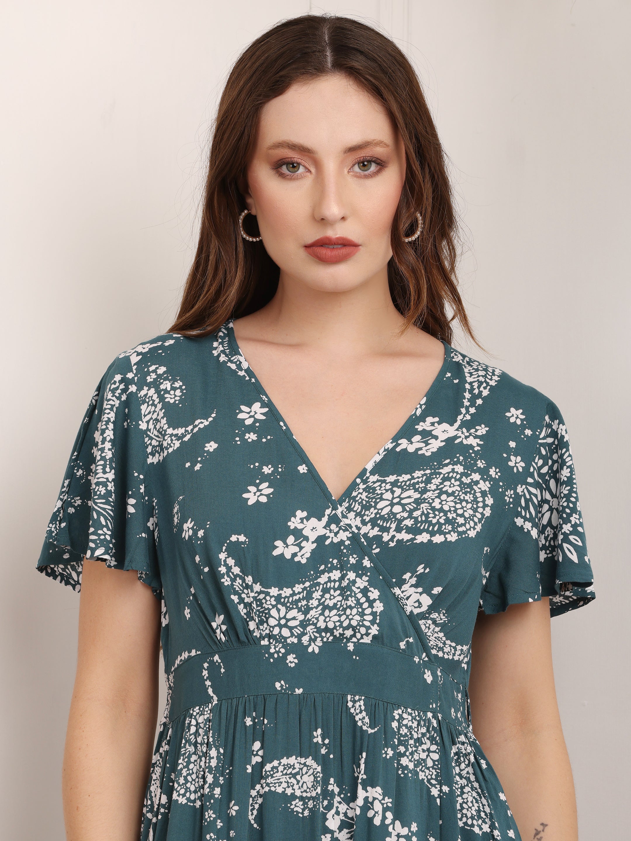 Teal Floral Falyered Maxi Dress