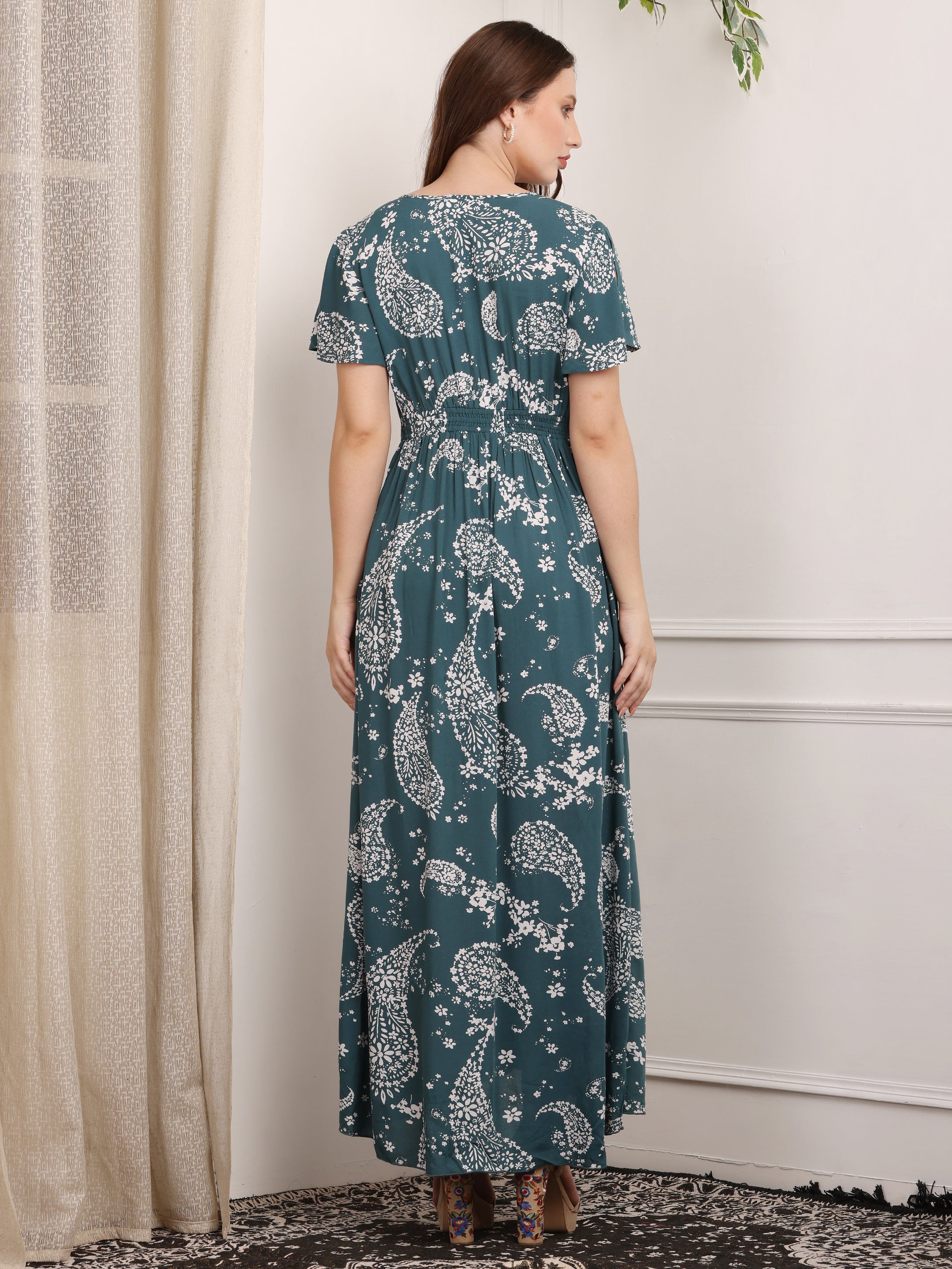 Teal Floral Falyered Maxi Dress