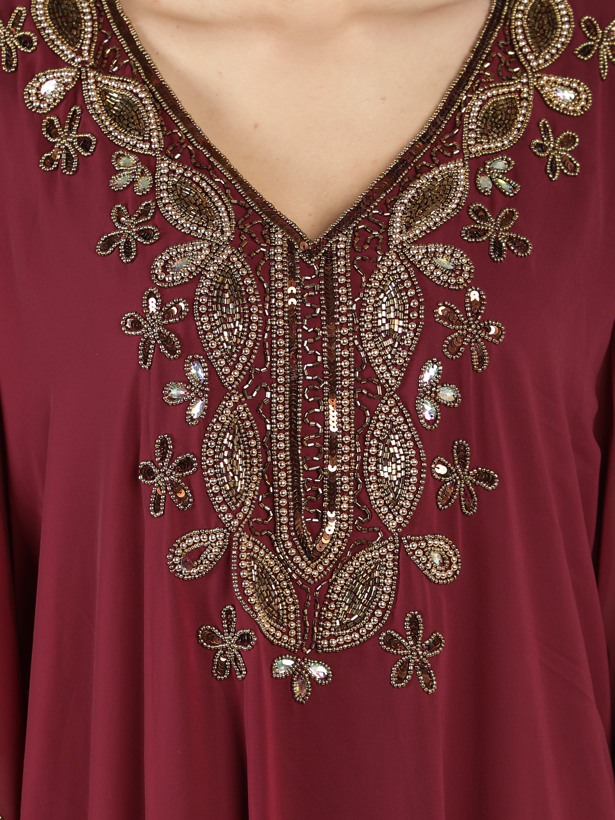 Maroon Embellished Long Kaftan