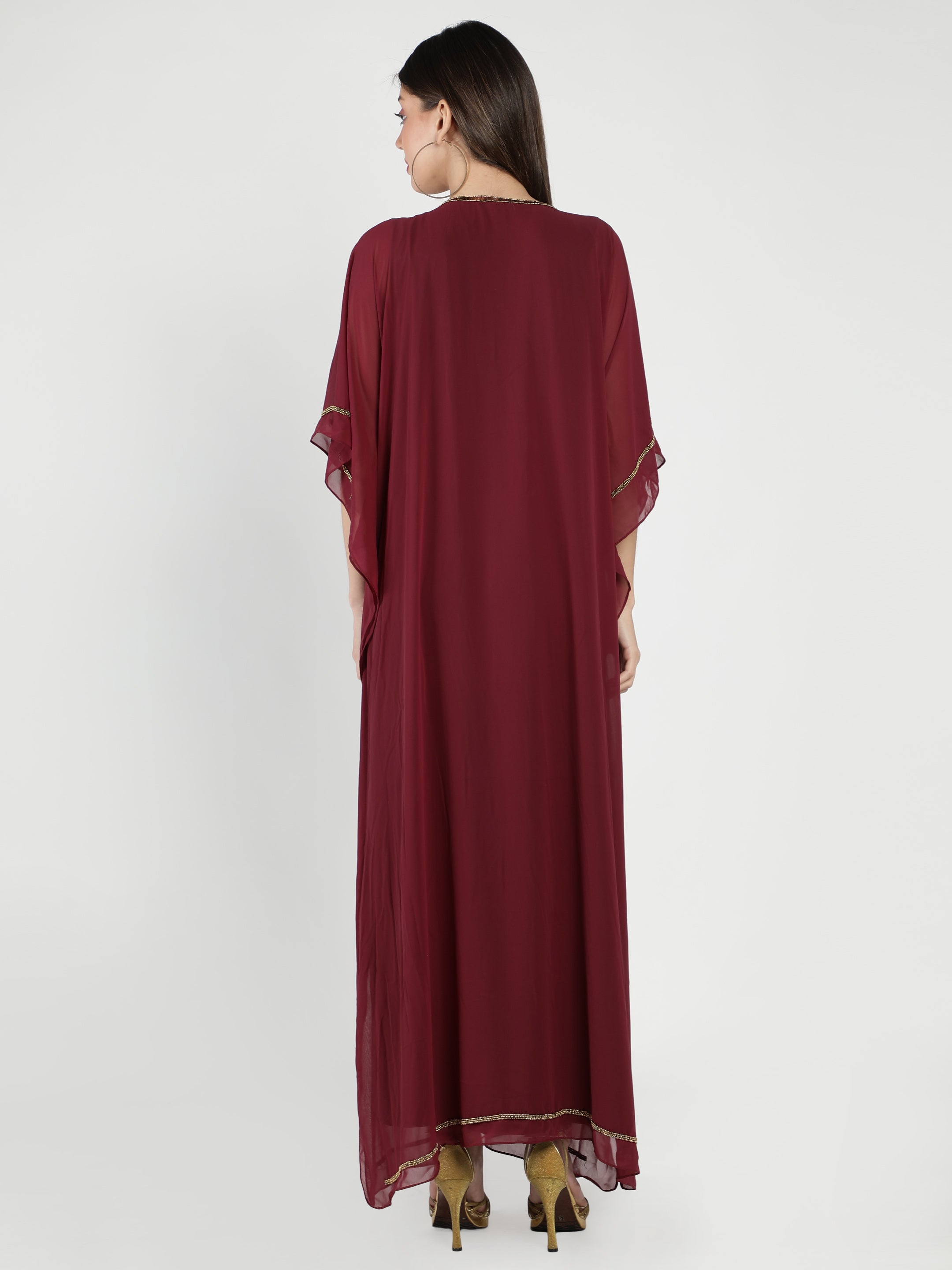 Maroon Embellished Long Kaftan