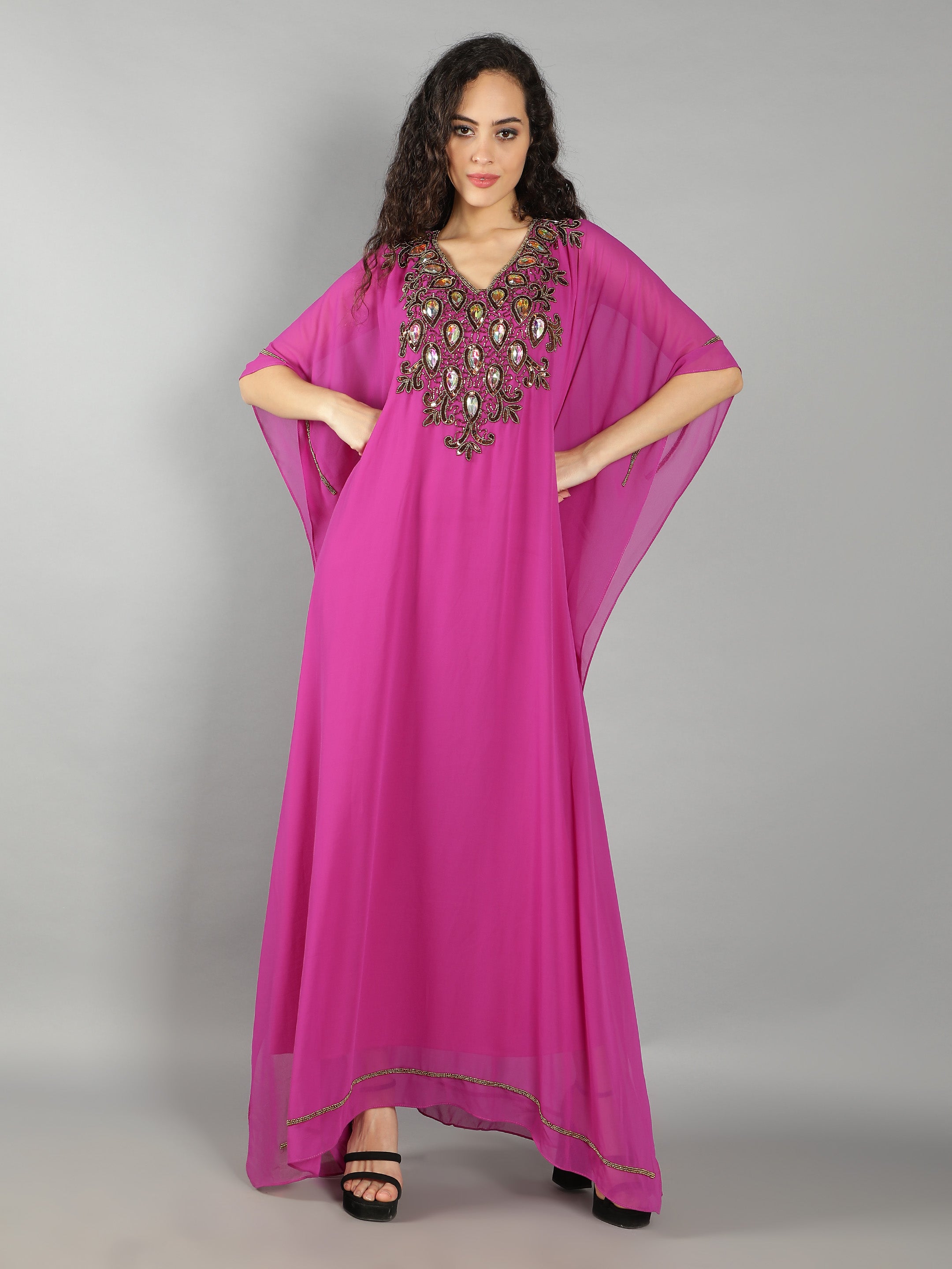 Pink Embellished Long Kaftan