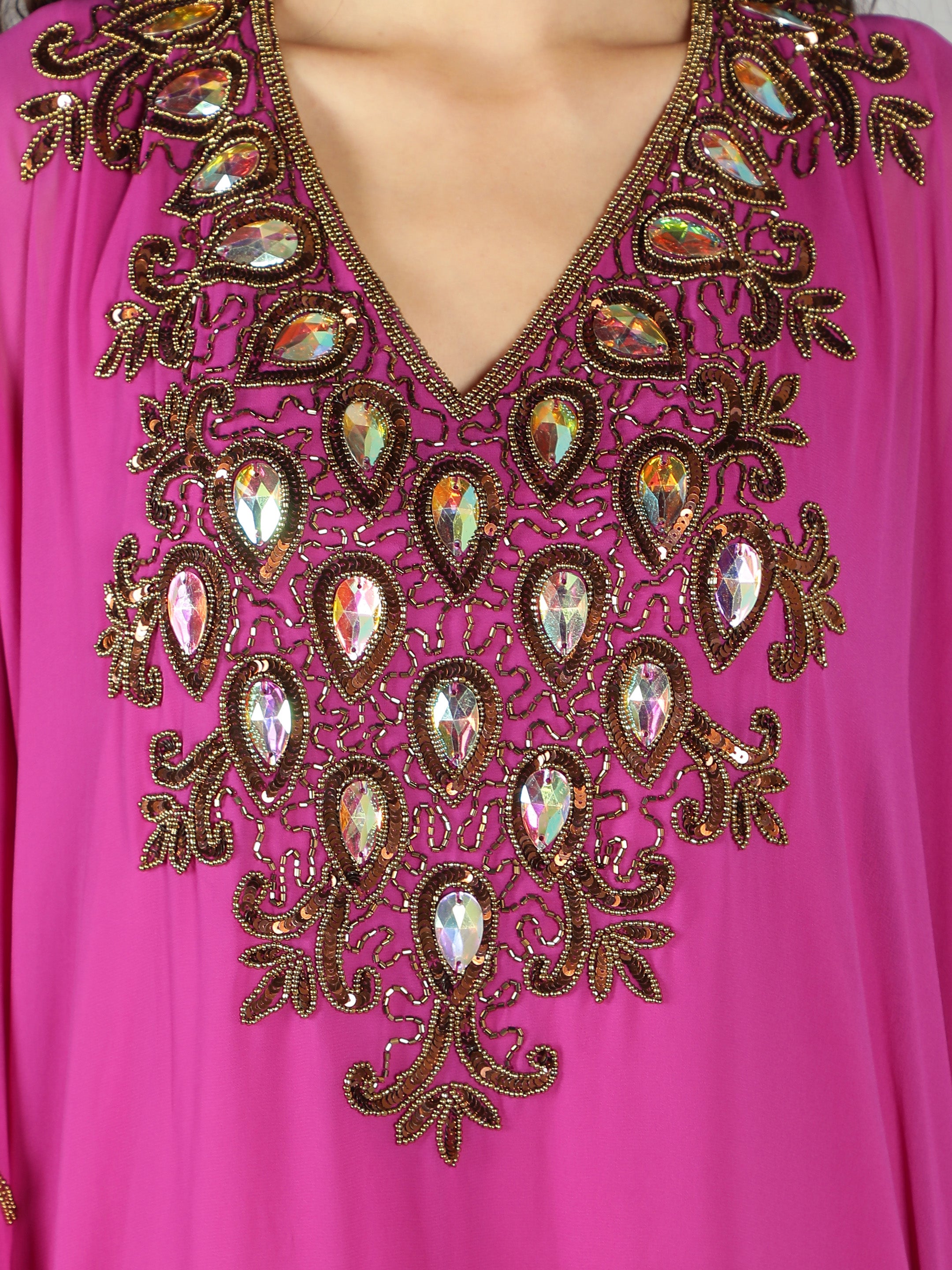 Pink Embellished Long Kaftan