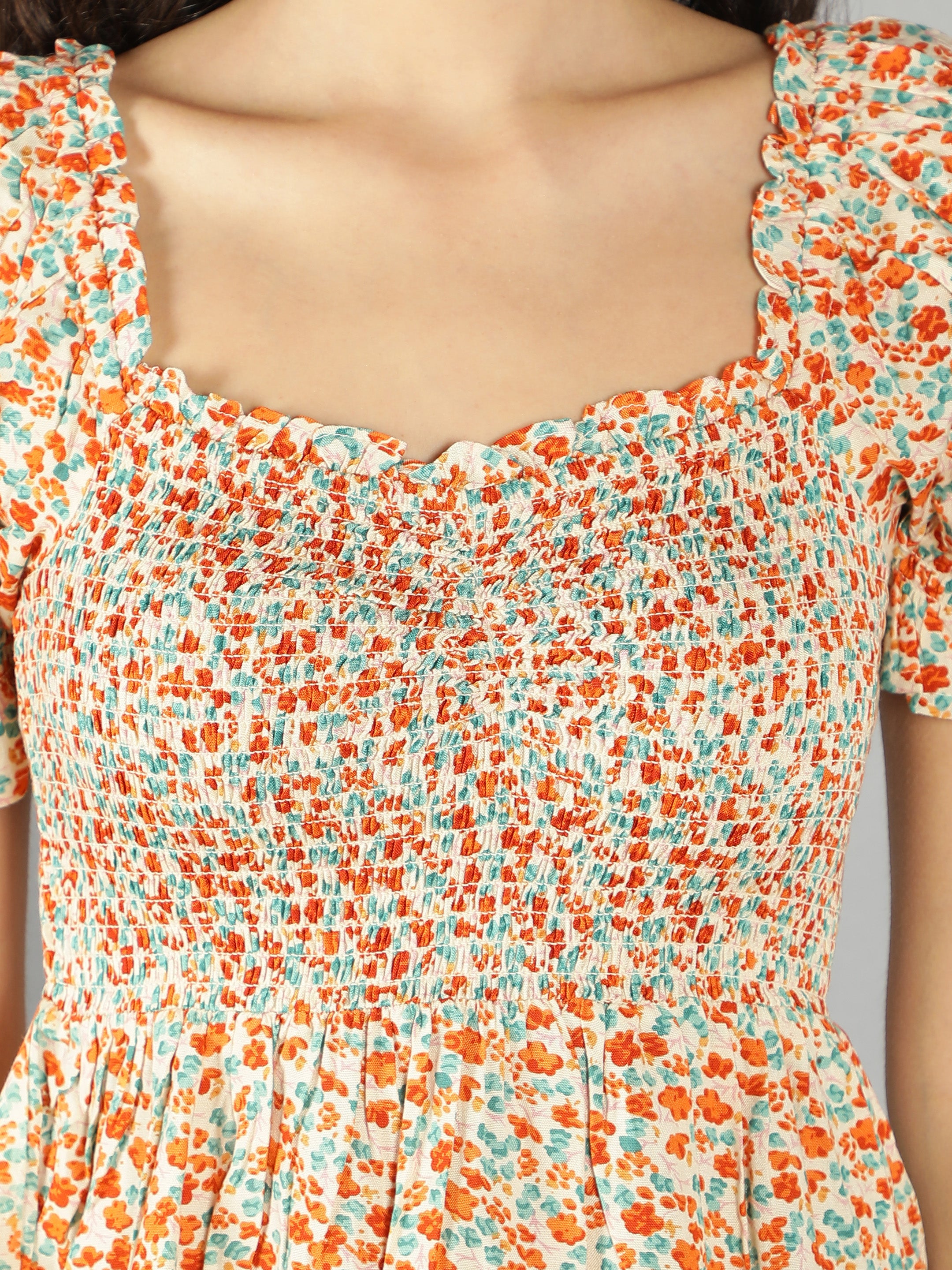Orange Floral Smart Casual Top