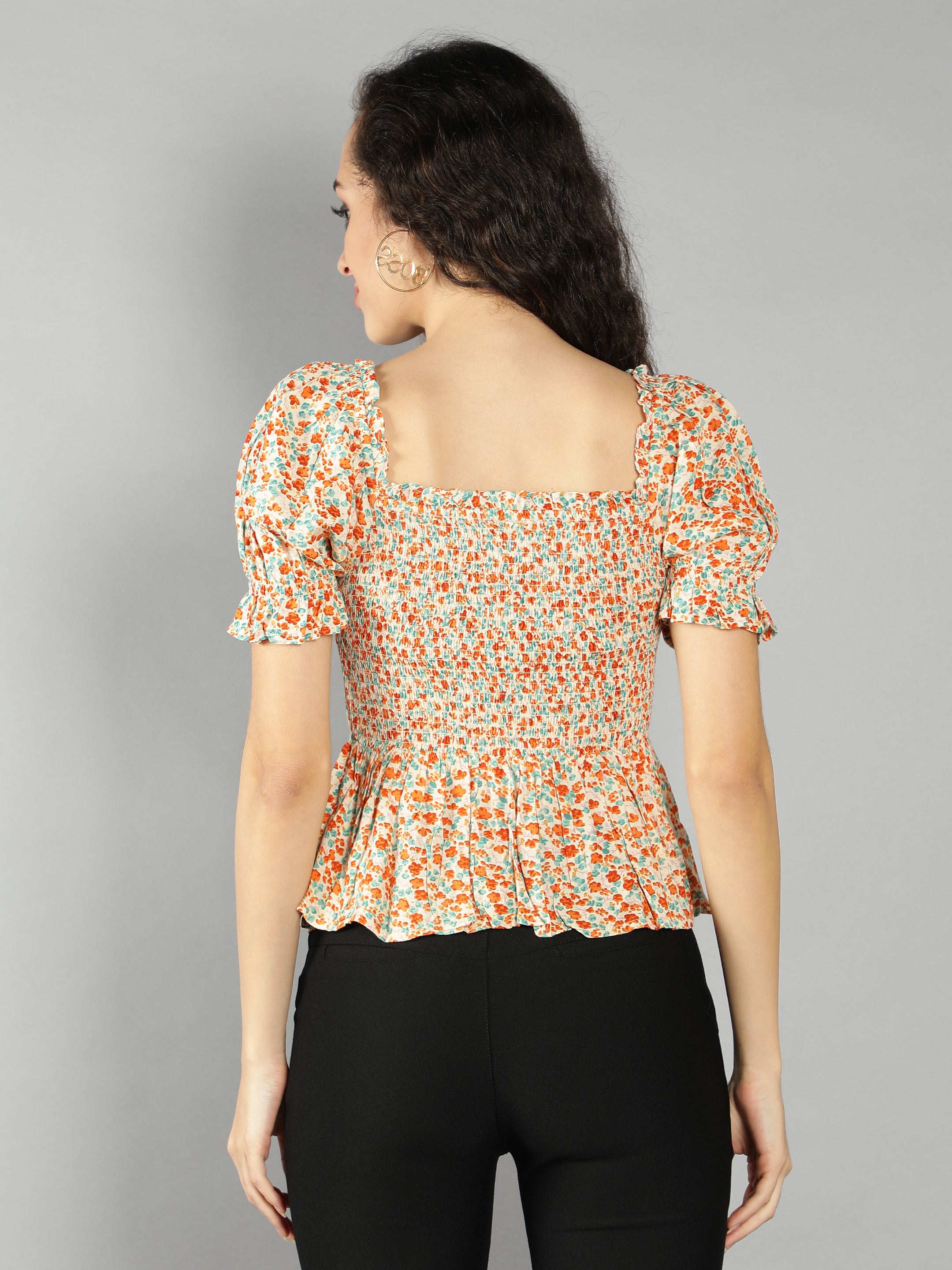 Orange Floral Smart Casual Top