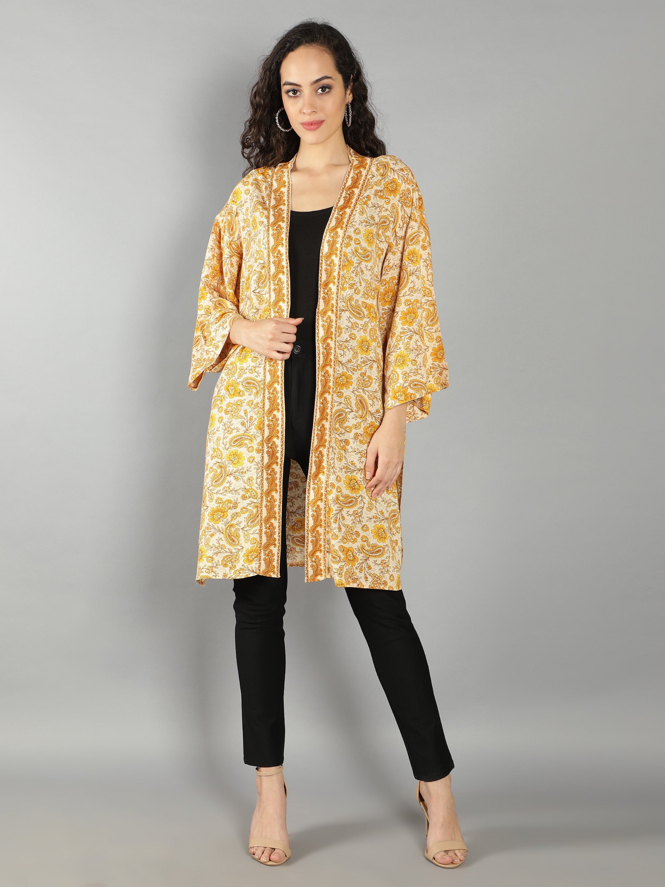 Mustard Leaf Long Open Shrug