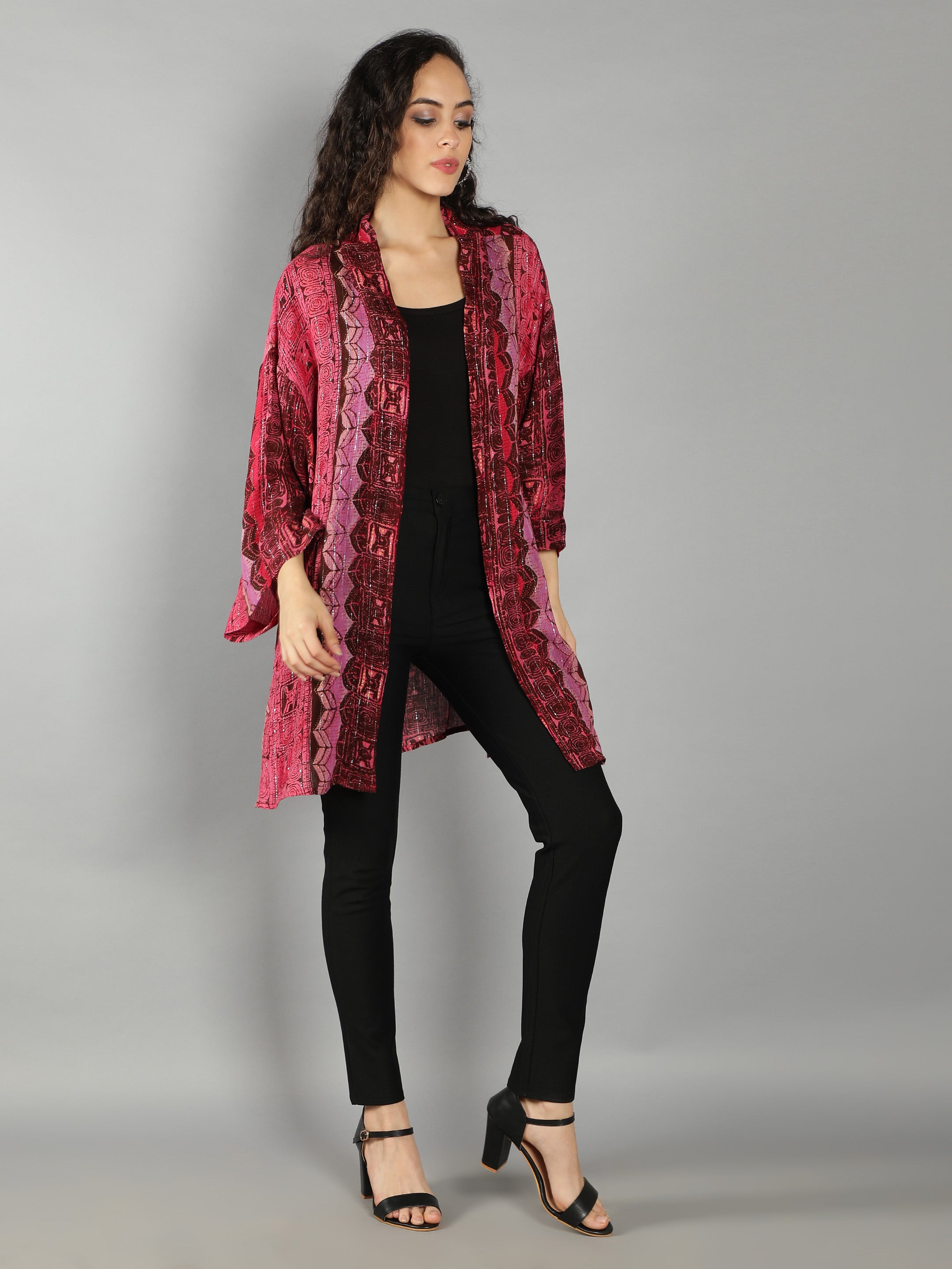Red Lurex Open Long Shrug