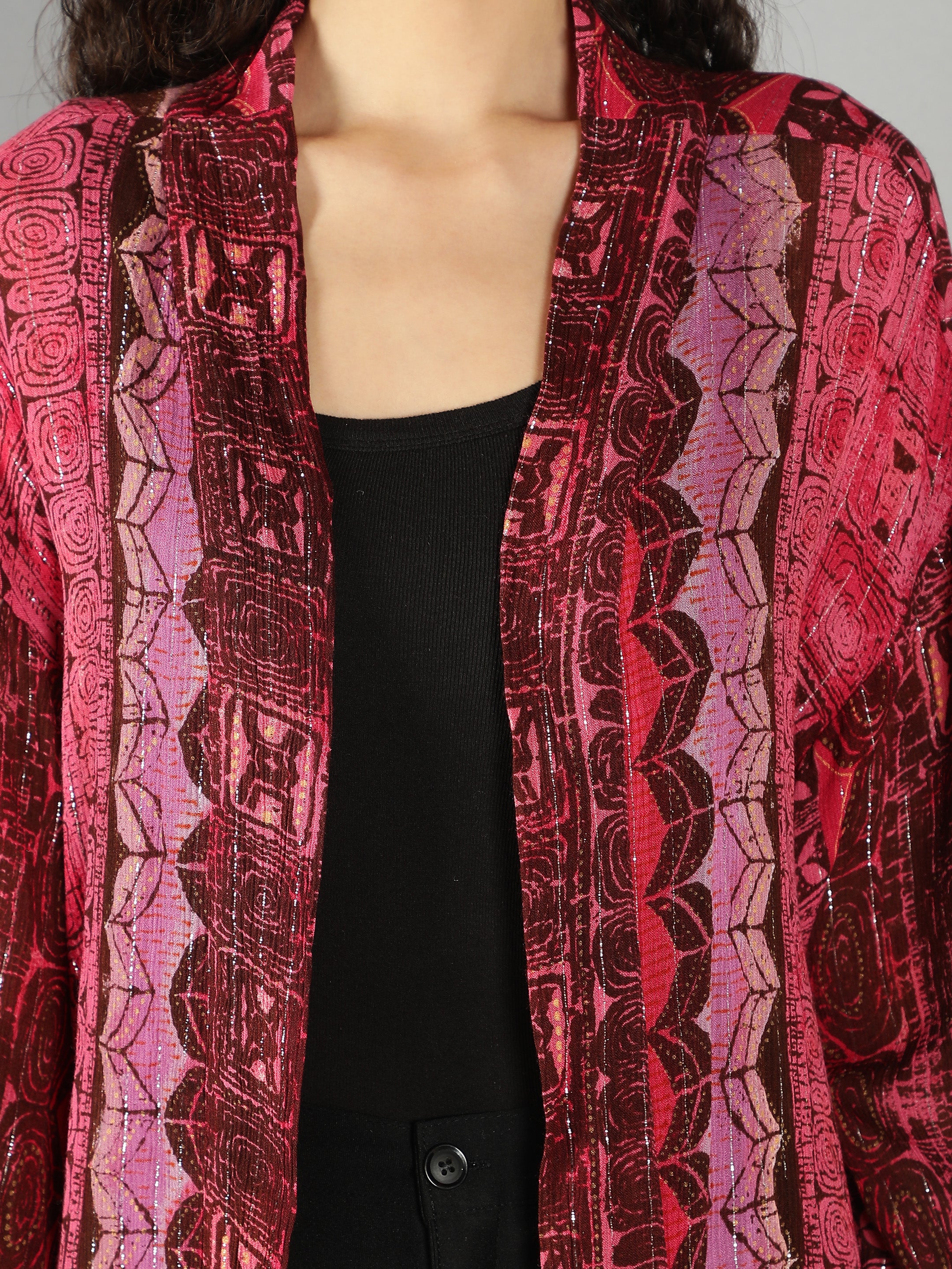 Red Lurex Open Long Shrug