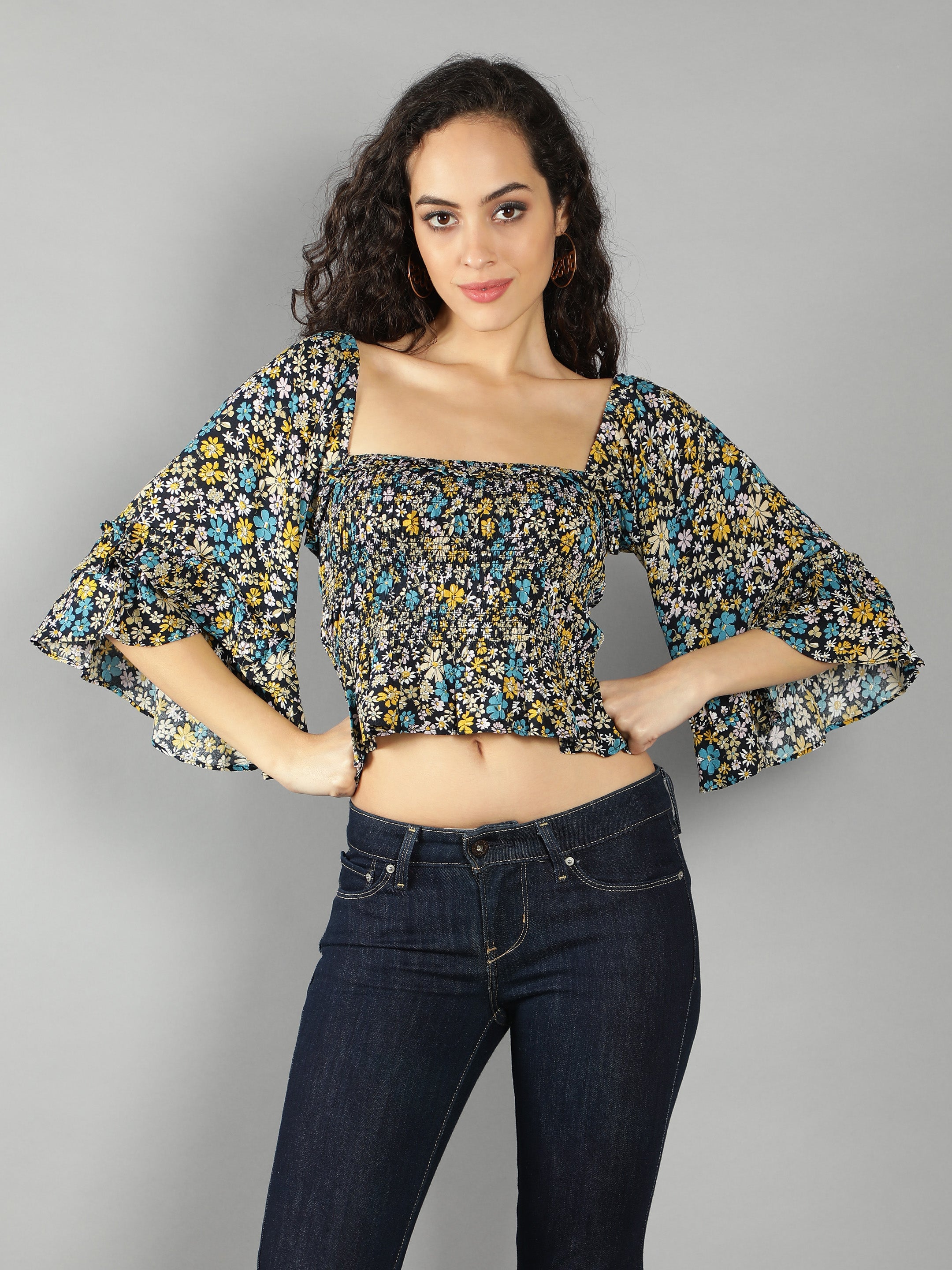 Green Floral Smart Casual Top