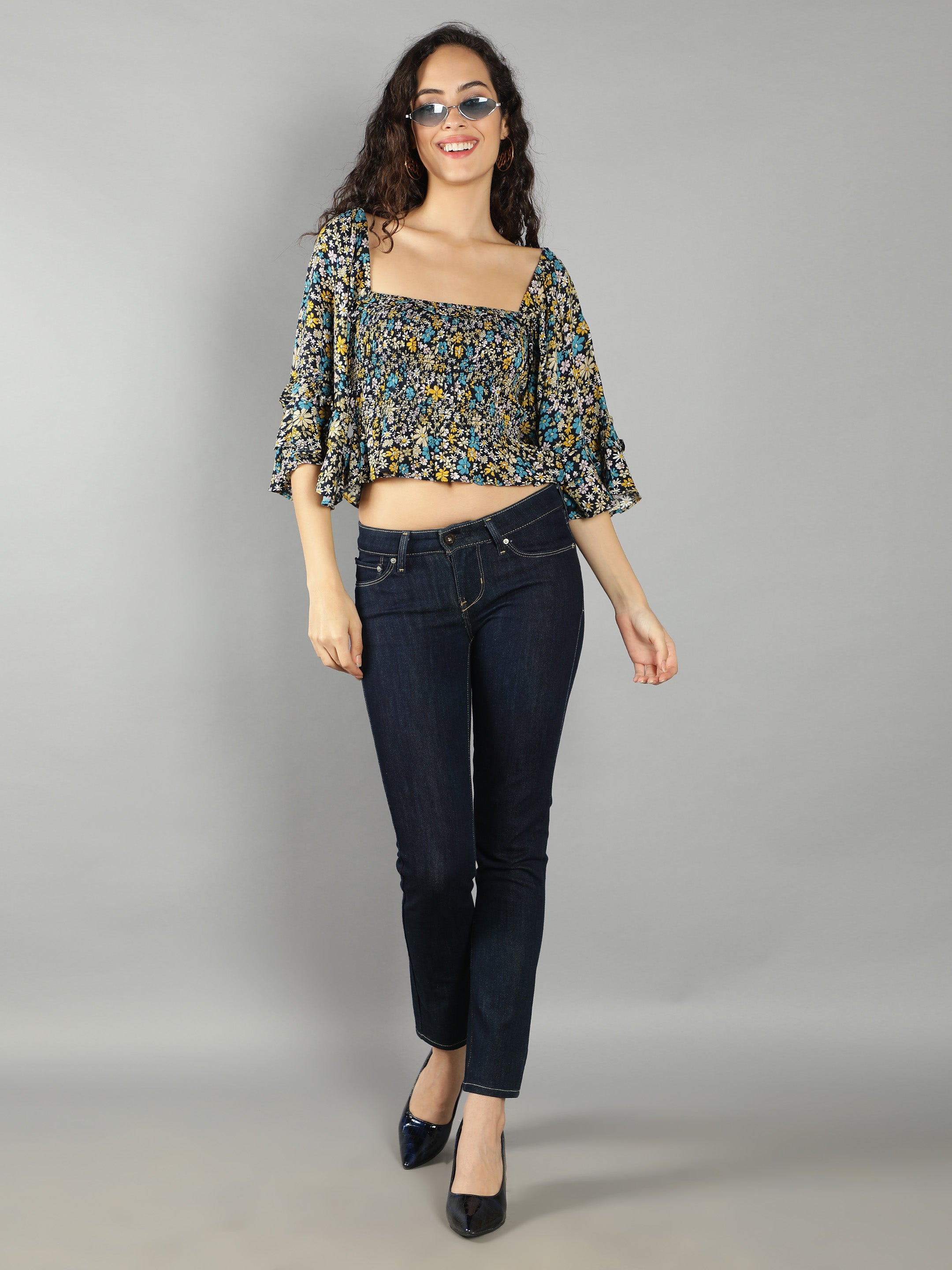 Green Floral Smart Casual Top