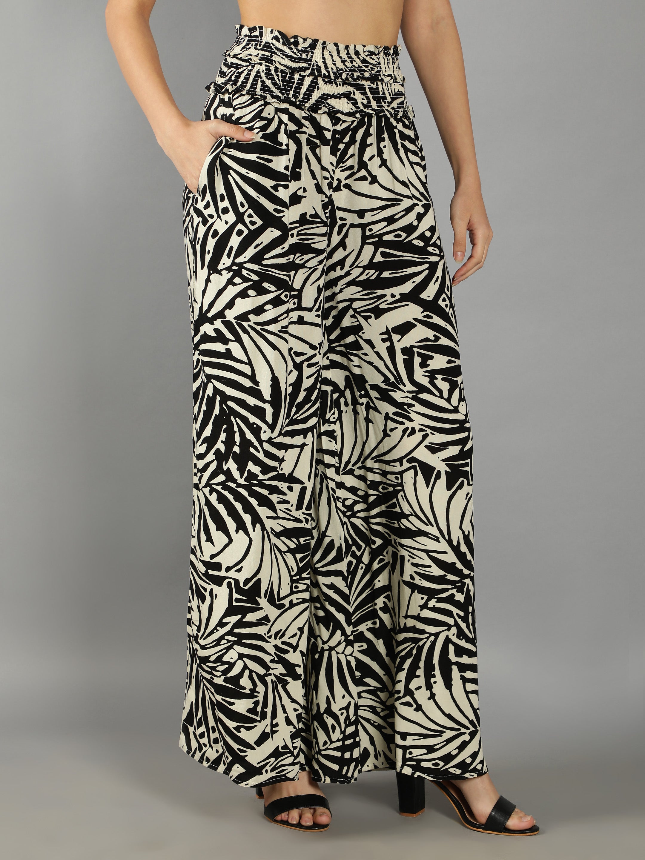 Black Abstract Print Pants