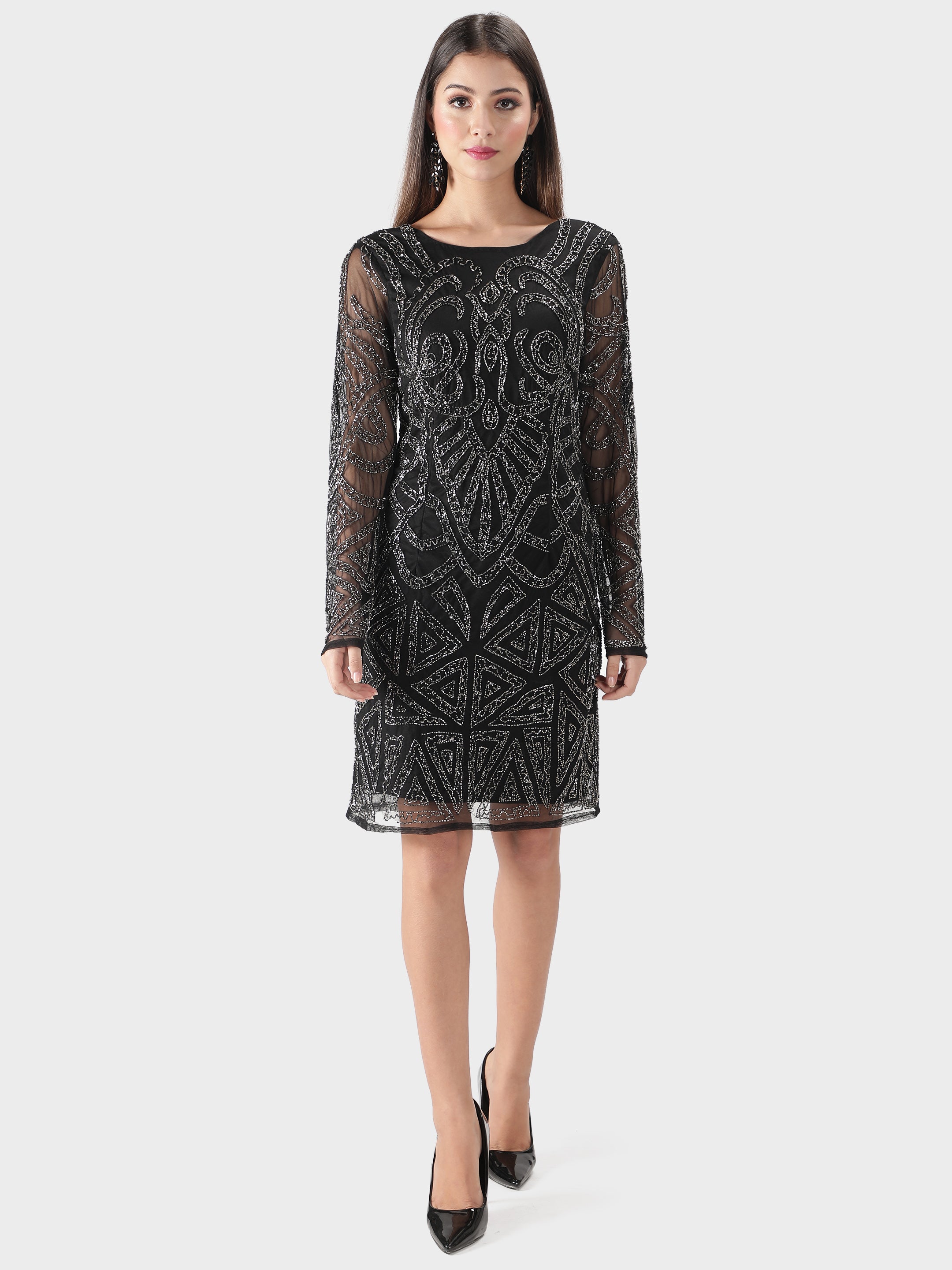 Black Embellished Midi Dress