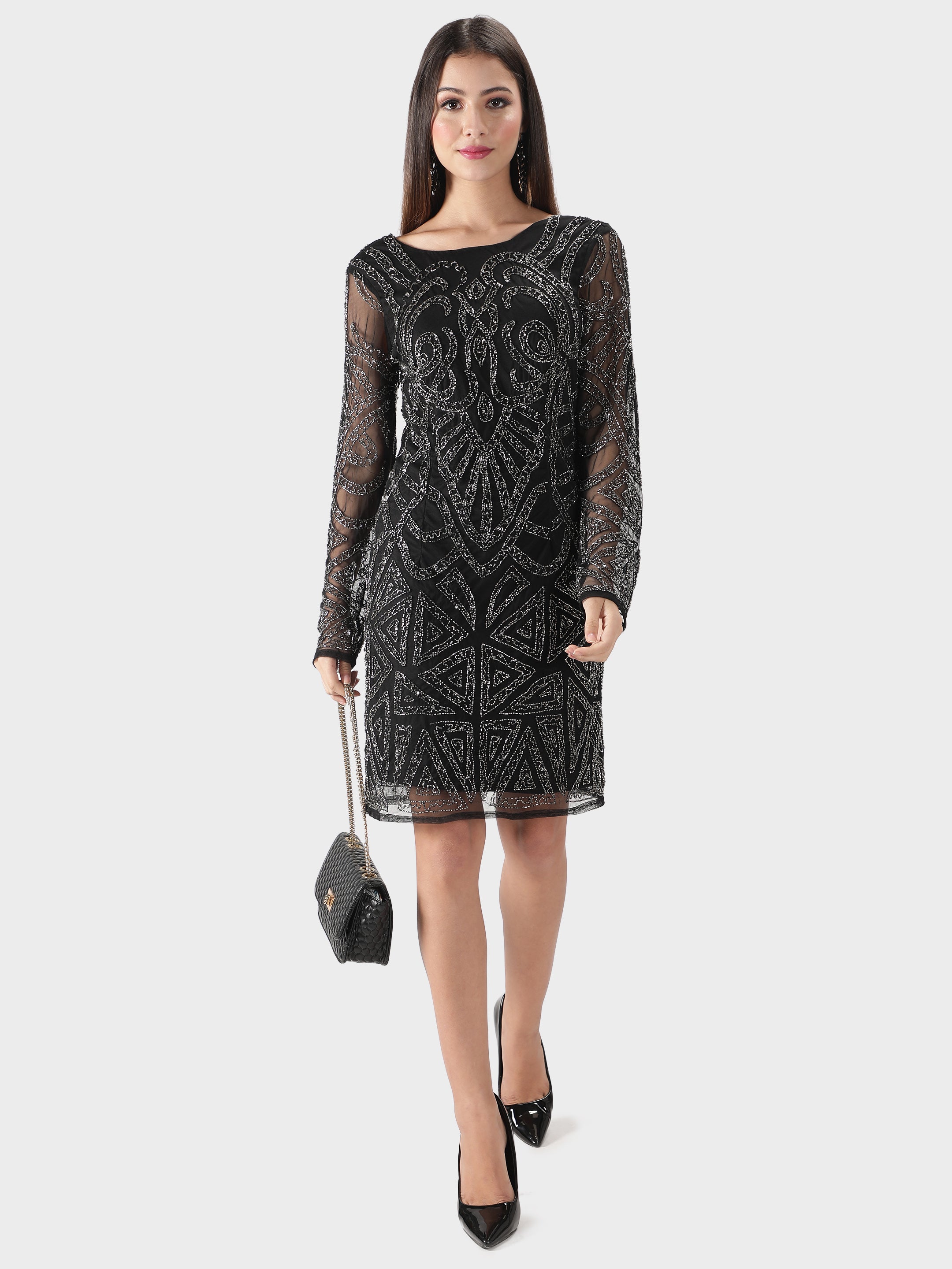 Black Embellished Midi Dress