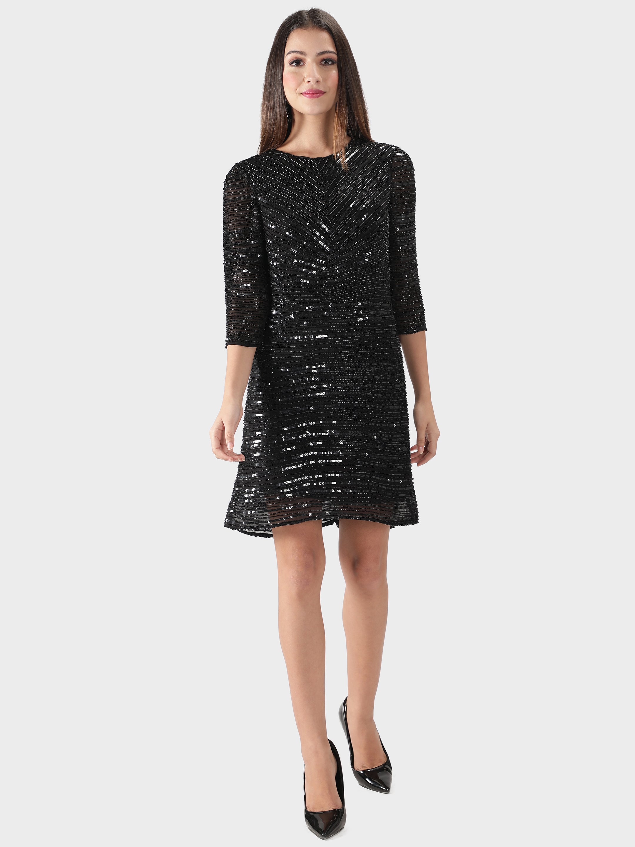 Black Embellished Midi Party Dress
