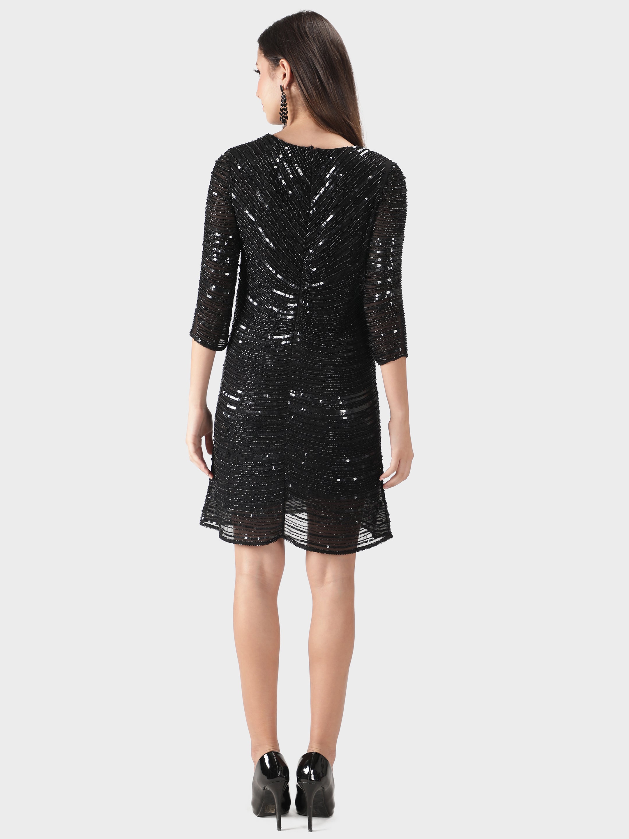 Black Embellished Midi Party Dress