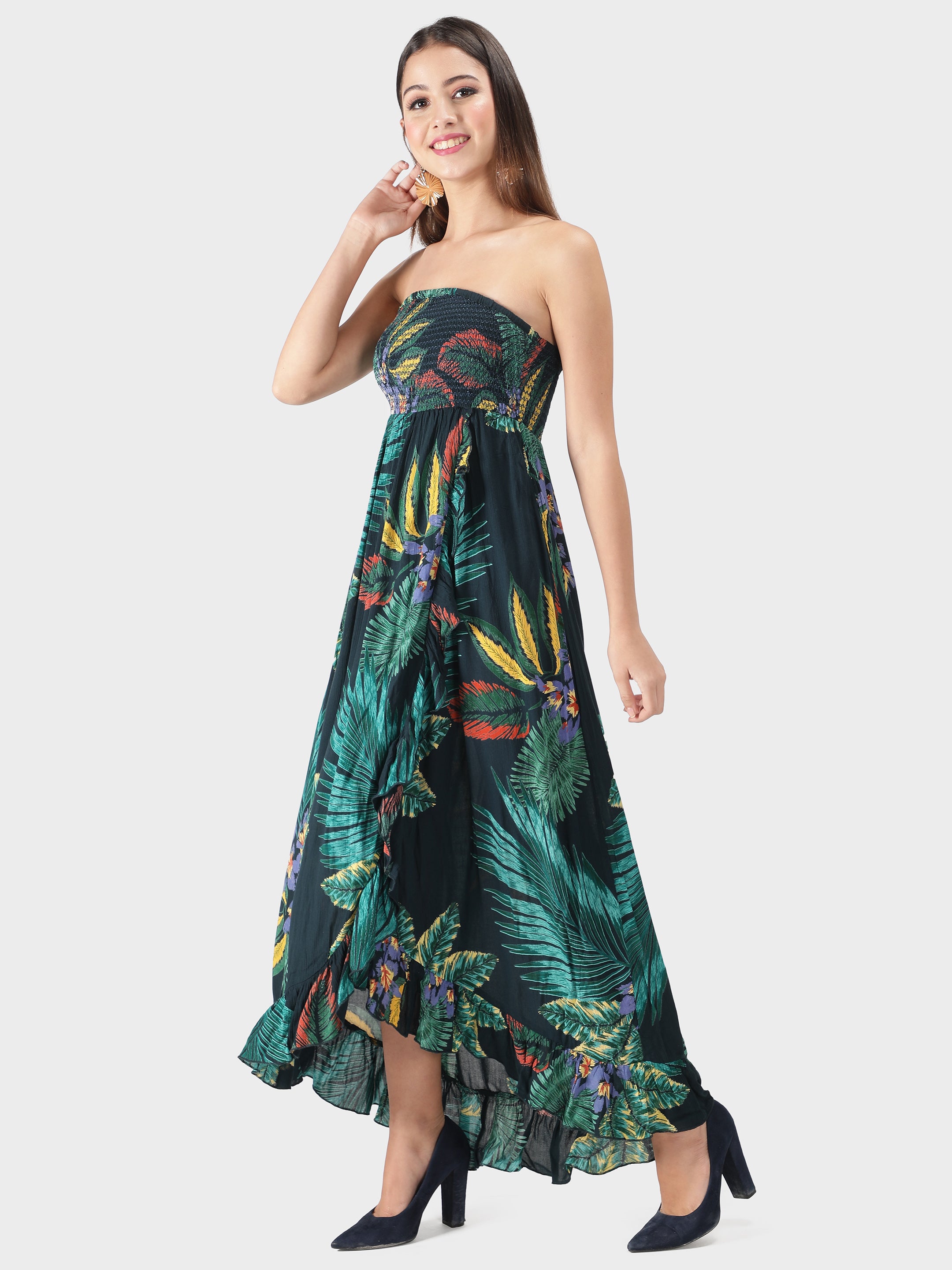 Green Tribal Flayered Maxi Dress