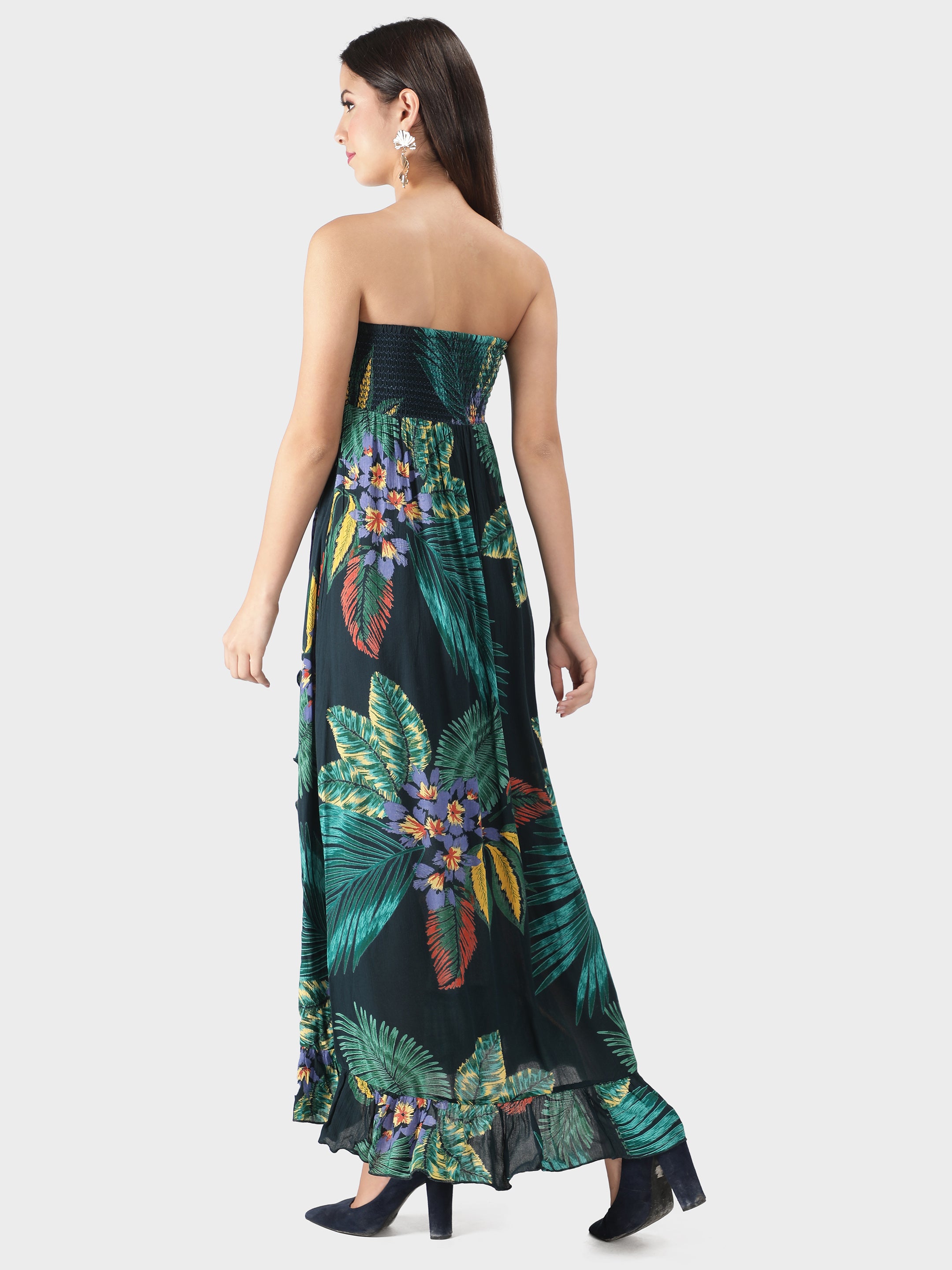 Green Tribal Flayered Maxi Dress
