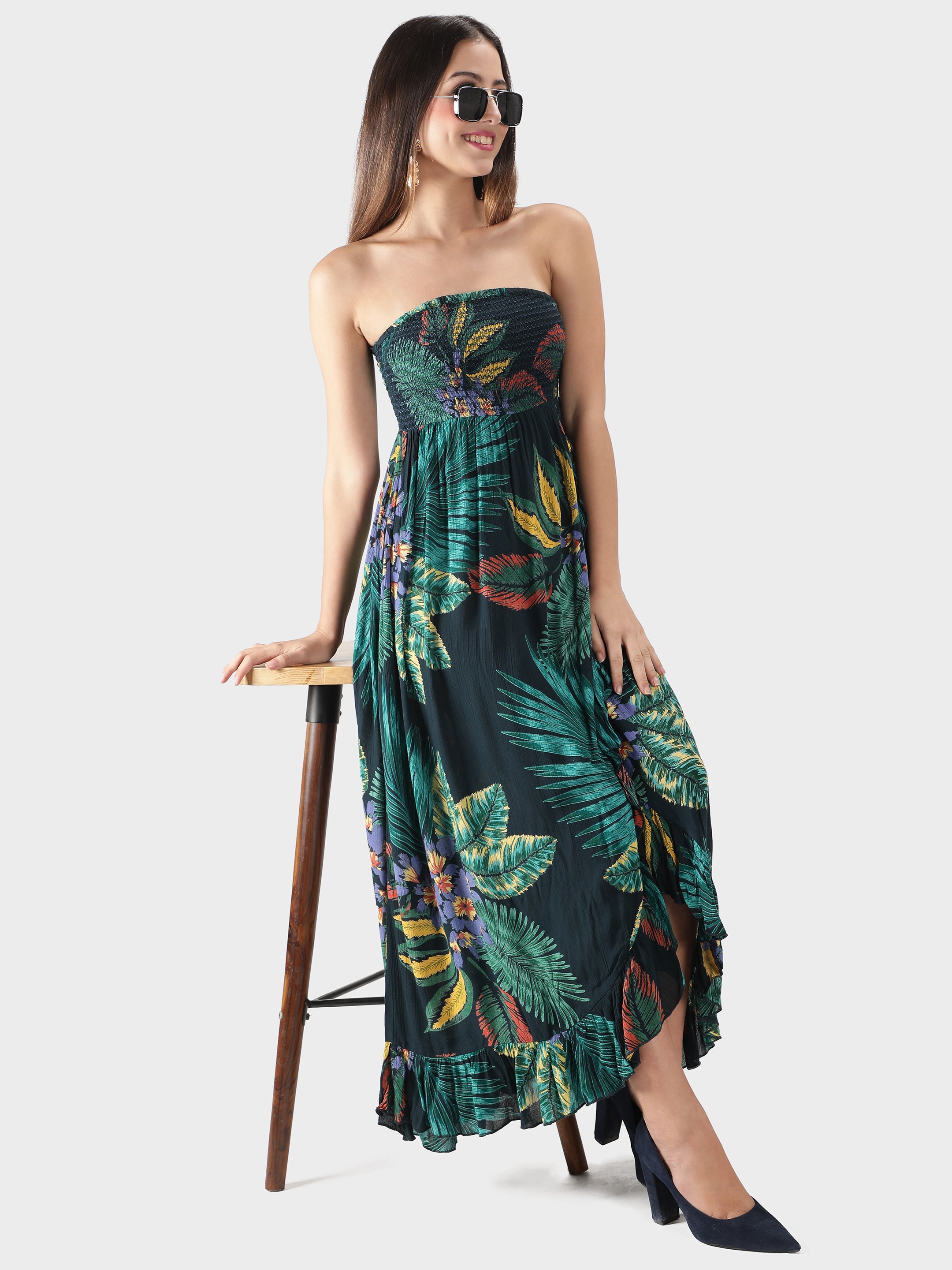 Green Tribal Flayered Maxi Dress