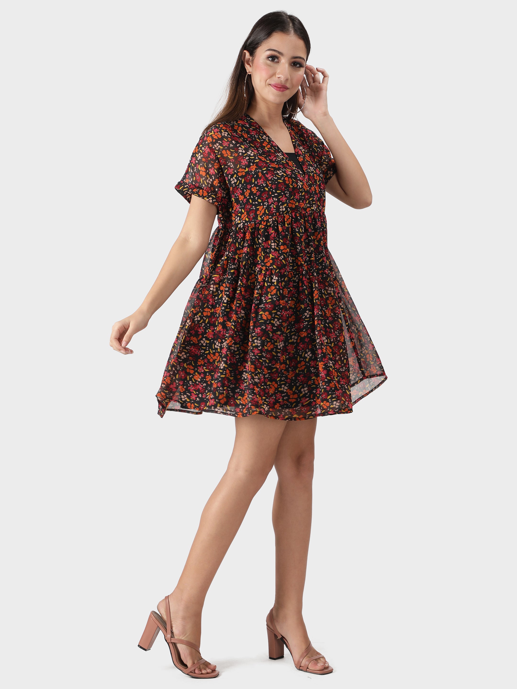 Black Floral Midi Dress