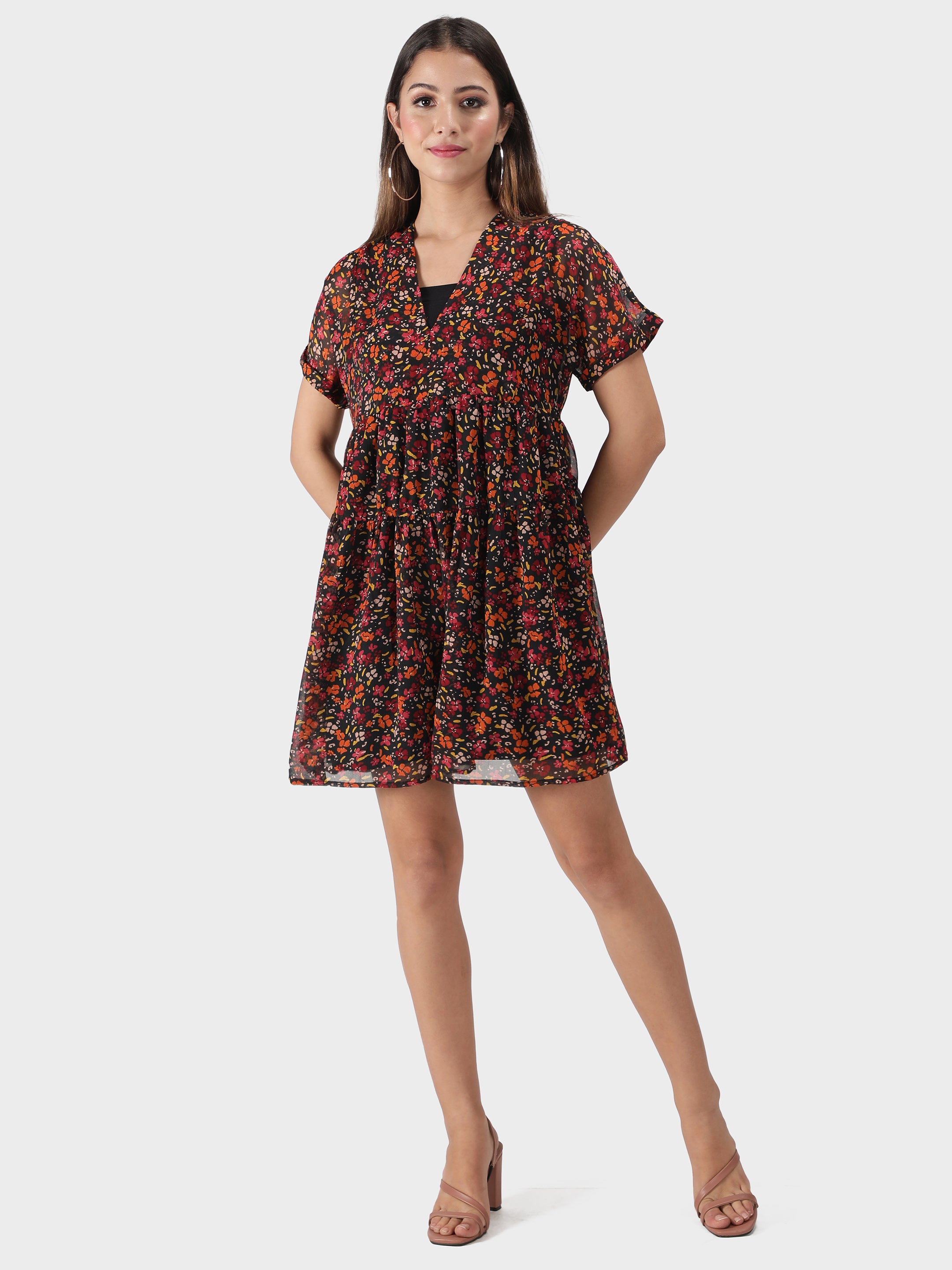 Black Floral Midi Dress