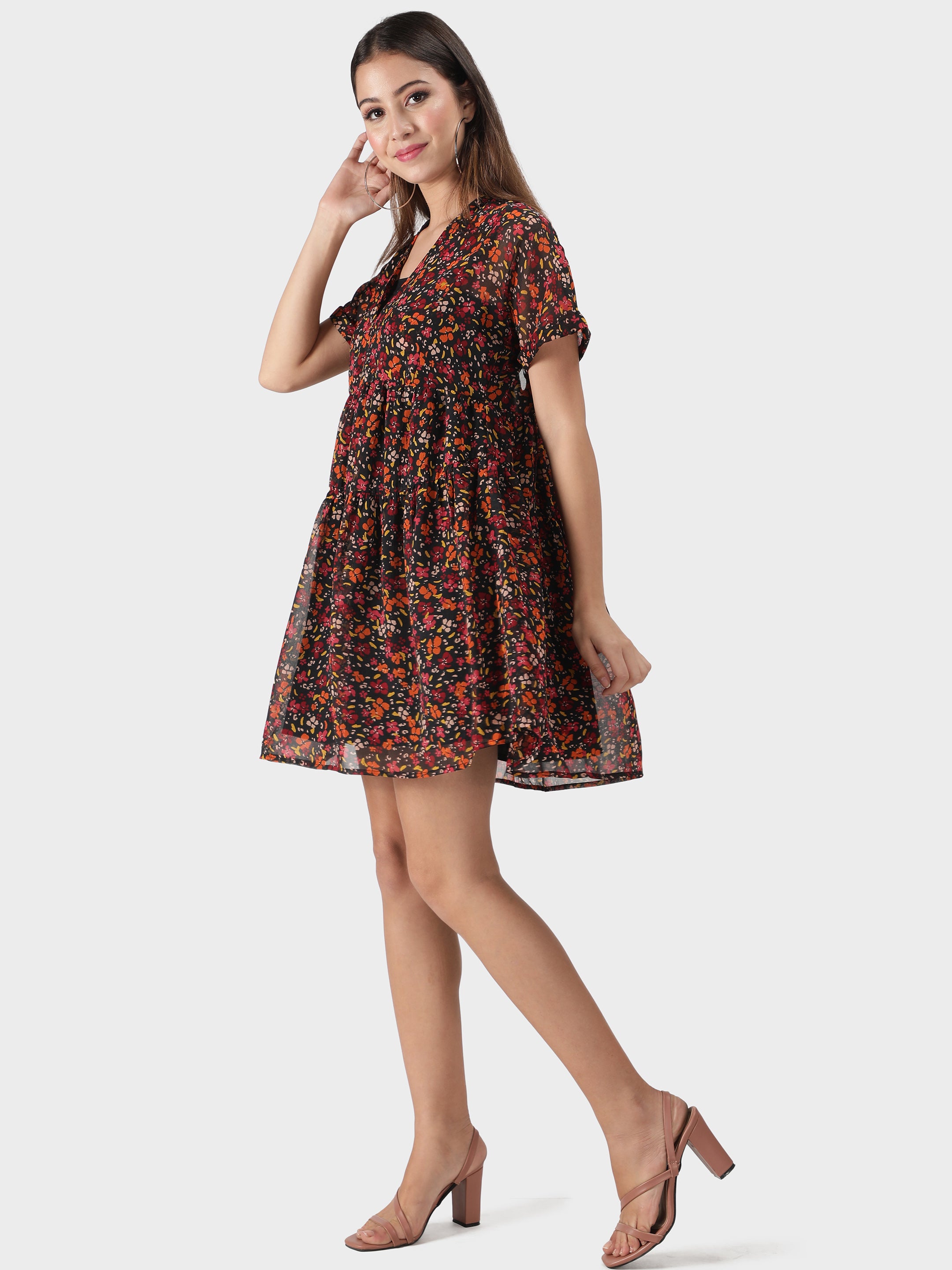 Black Floral Midi Dress