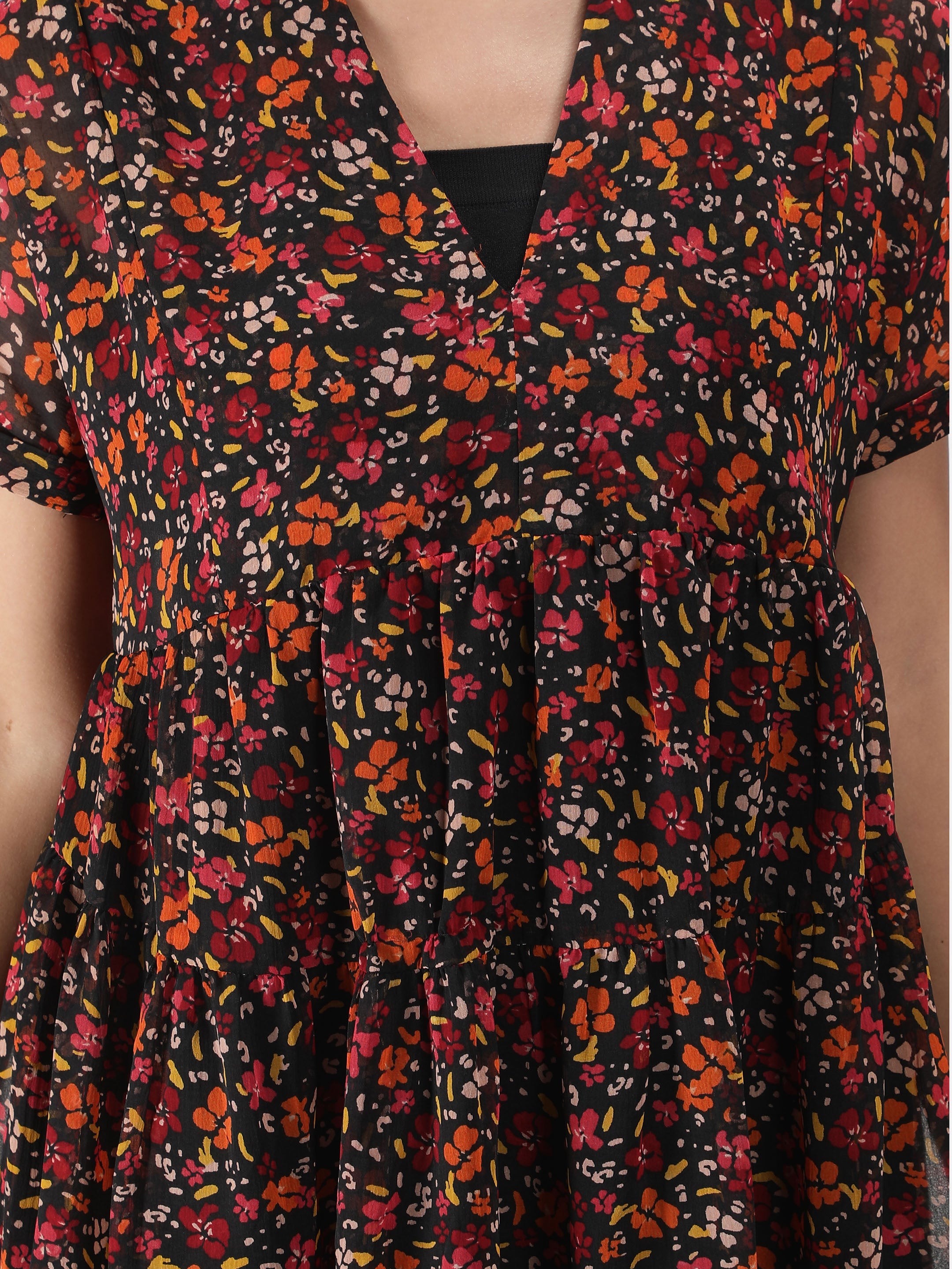 Black Floral Midi Dress