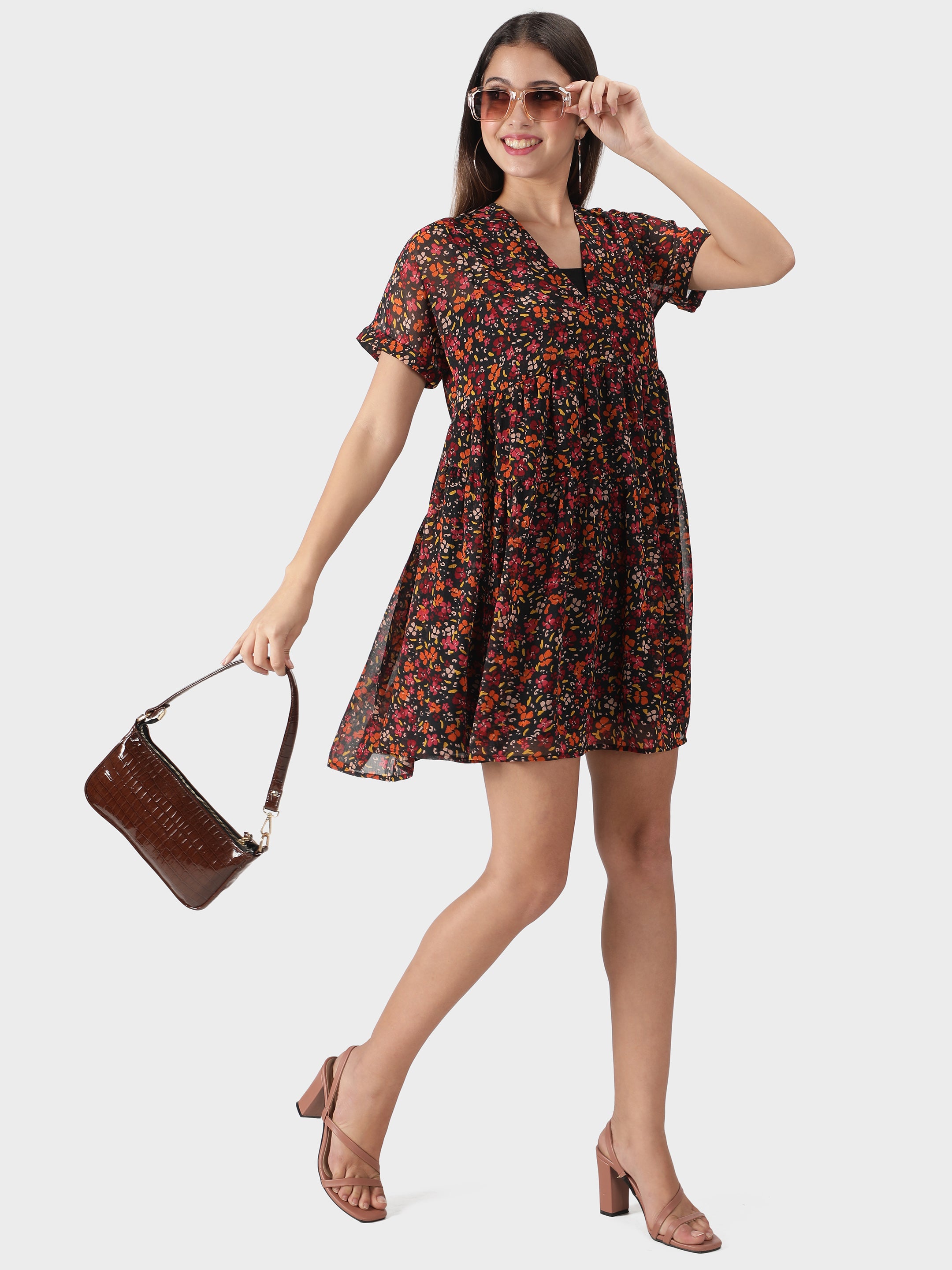 Black Floral Midi Dress