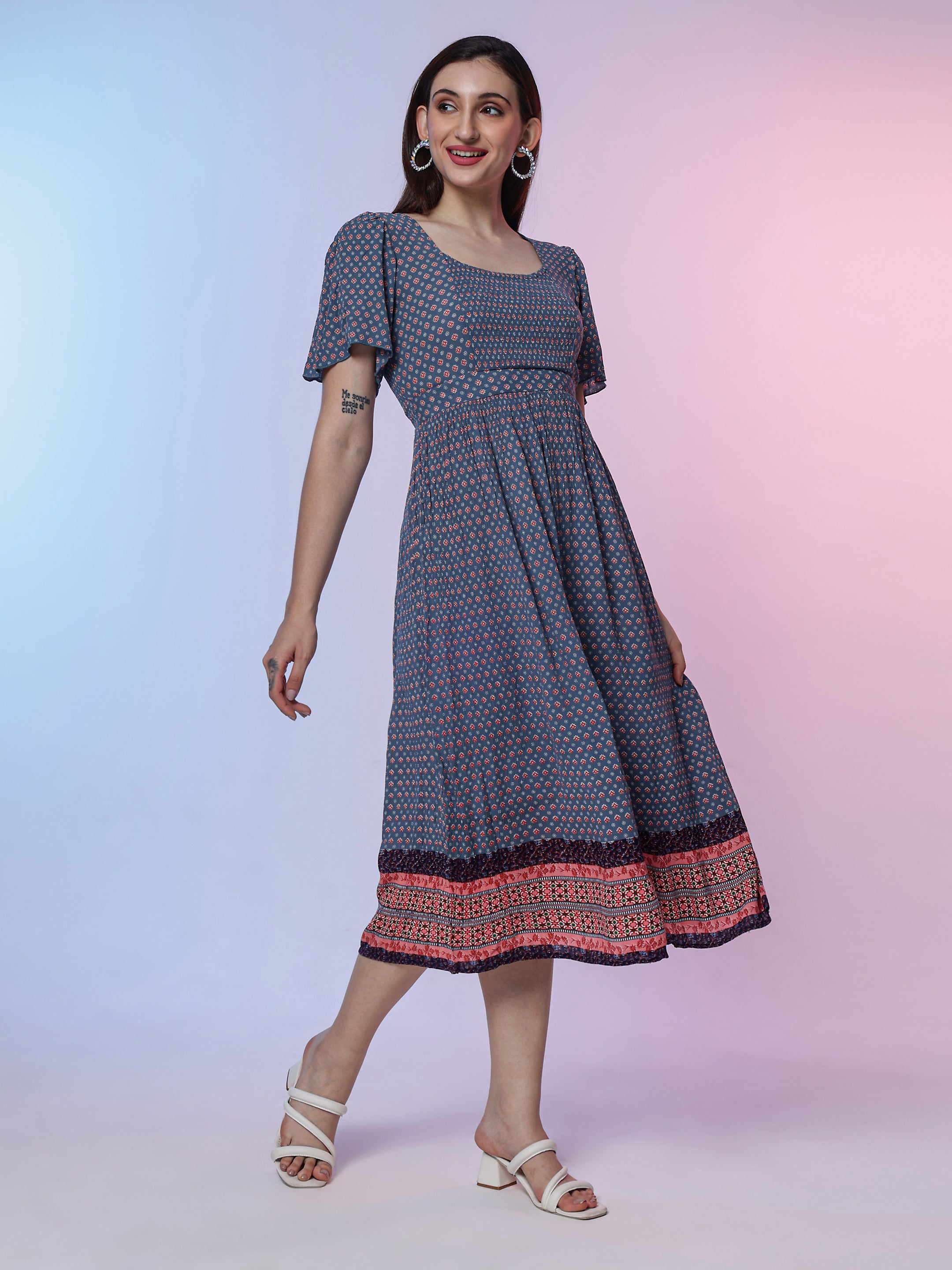 Blue Floral Midi Dress