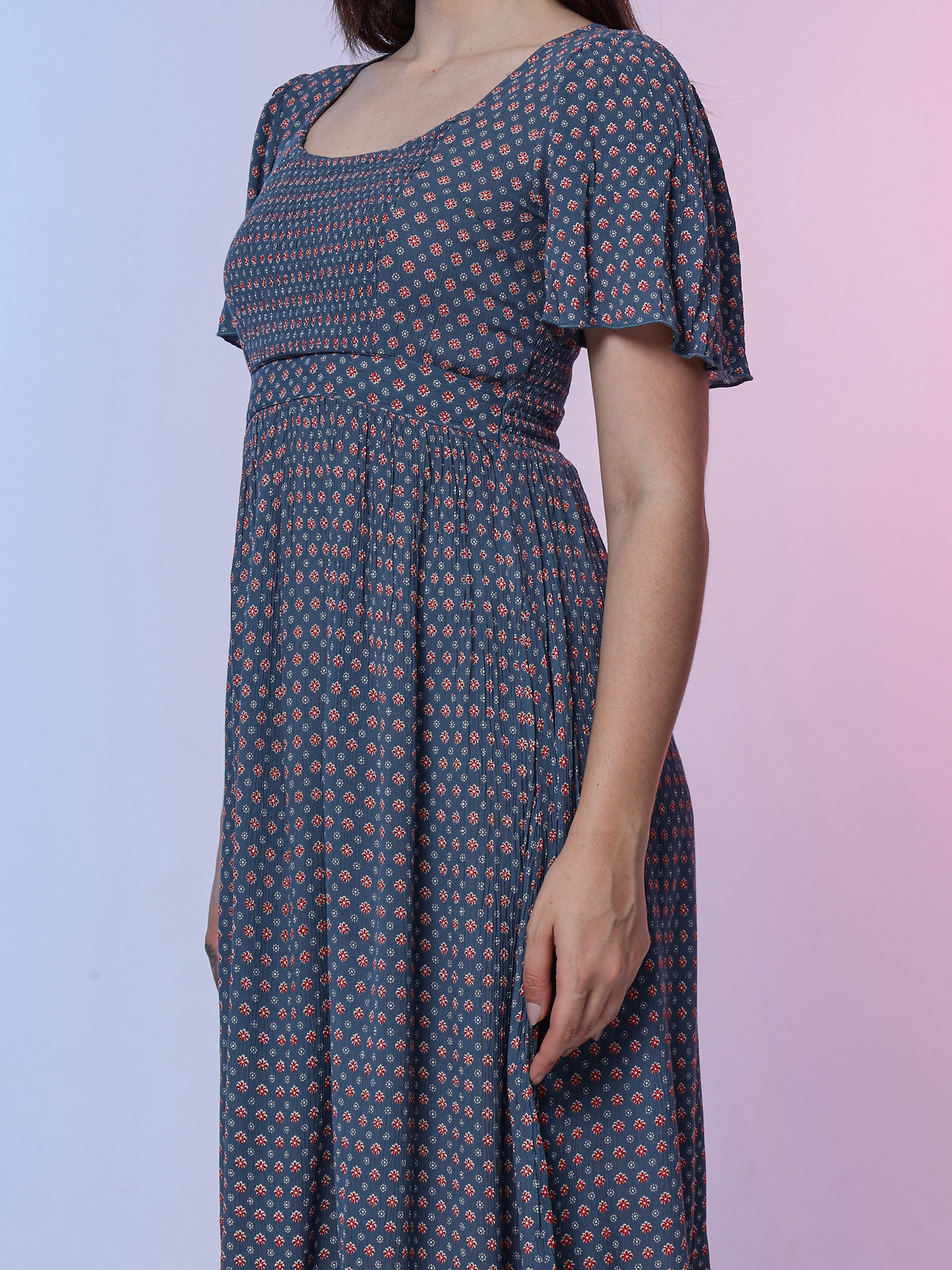 Blue Floral Midi Dress