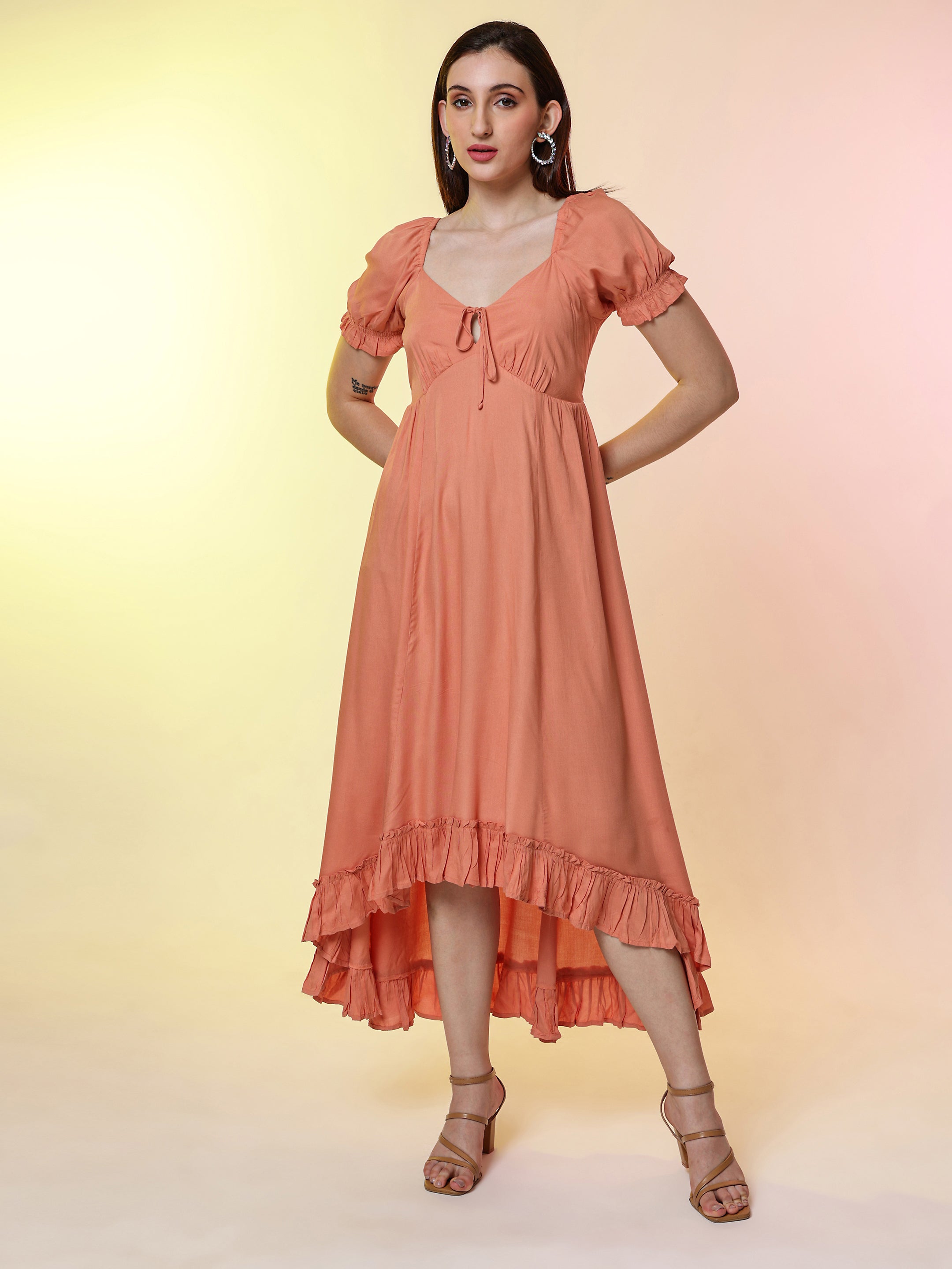Peach Flayered Maxi Dress