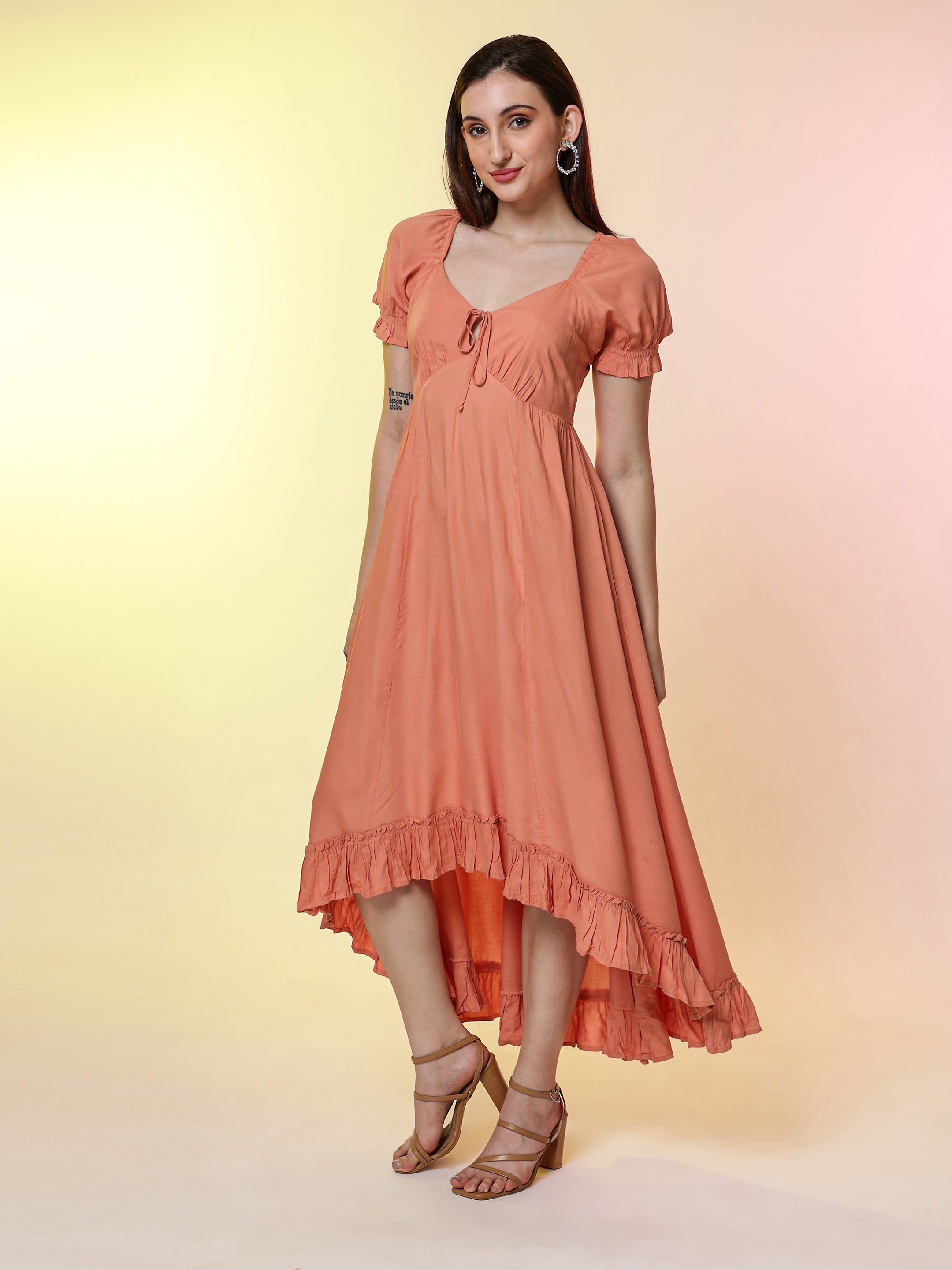 Peach Flayered Maxi Dress