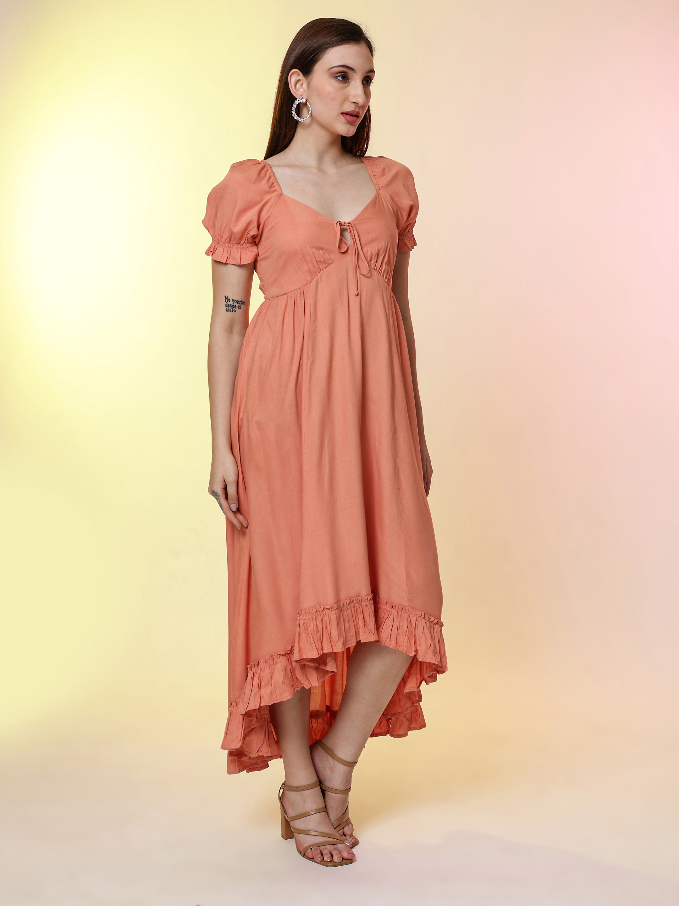 Peach Flayered Maxi Dress