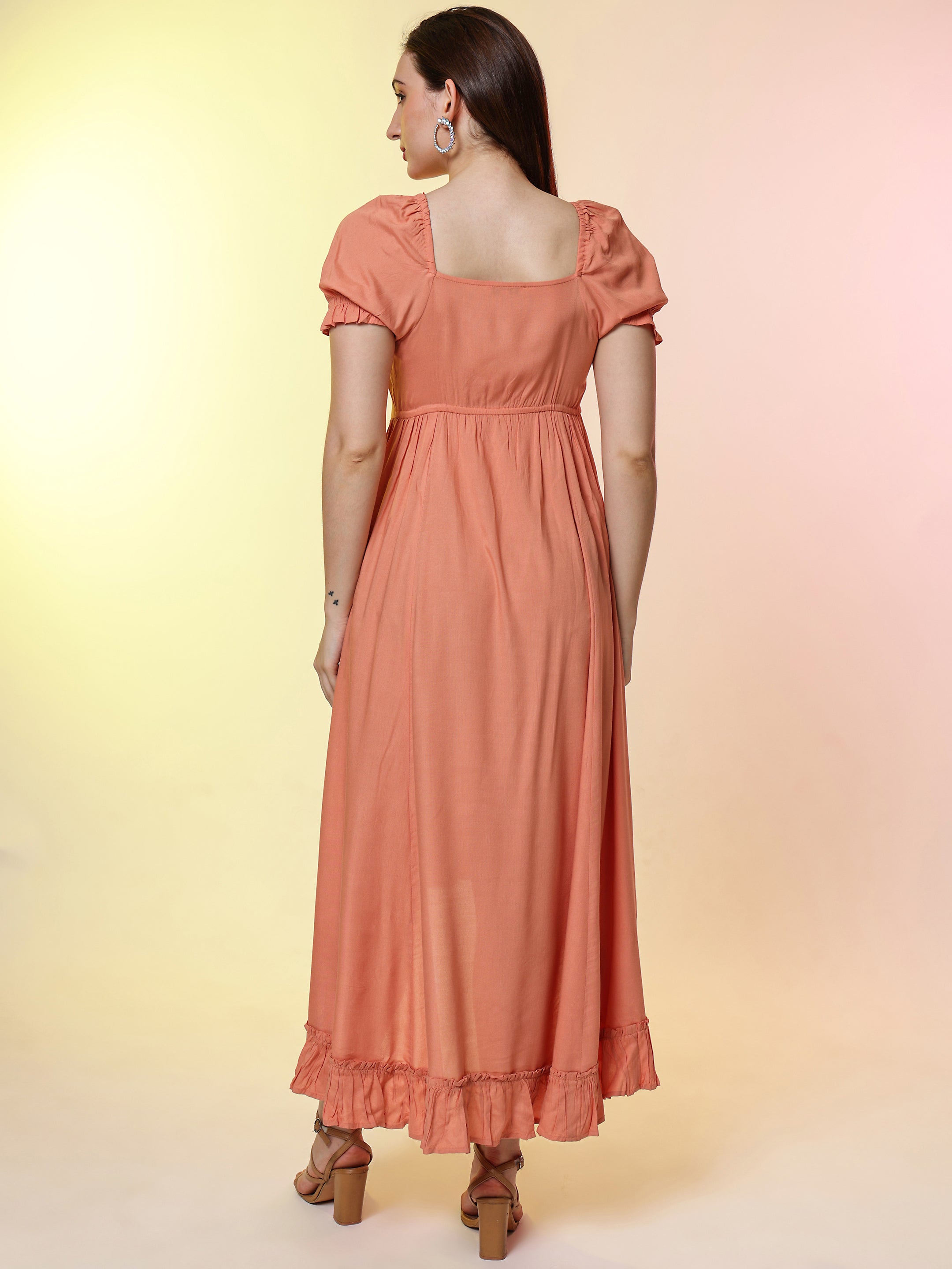 Peach Flayered Maxi Dress