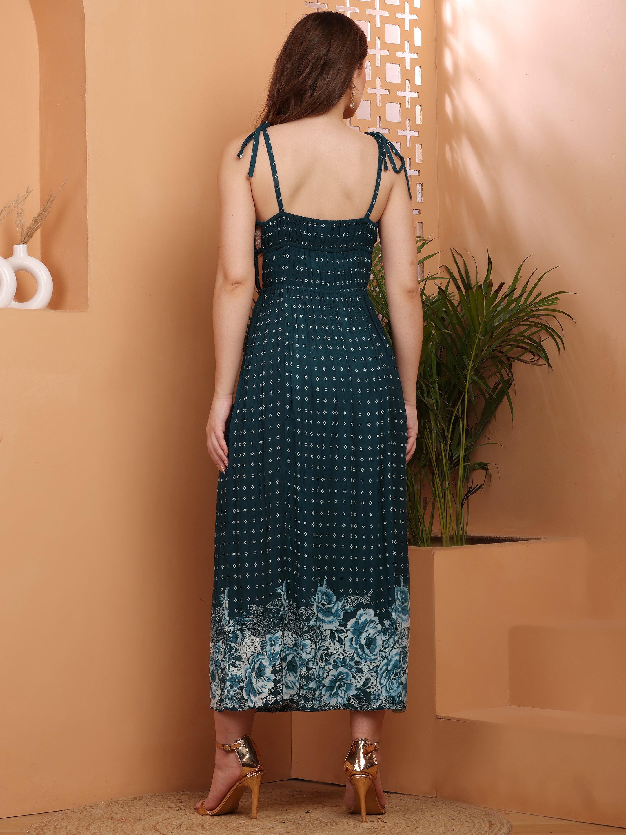 Green Sleeveless Maxi Dress with Front Slit