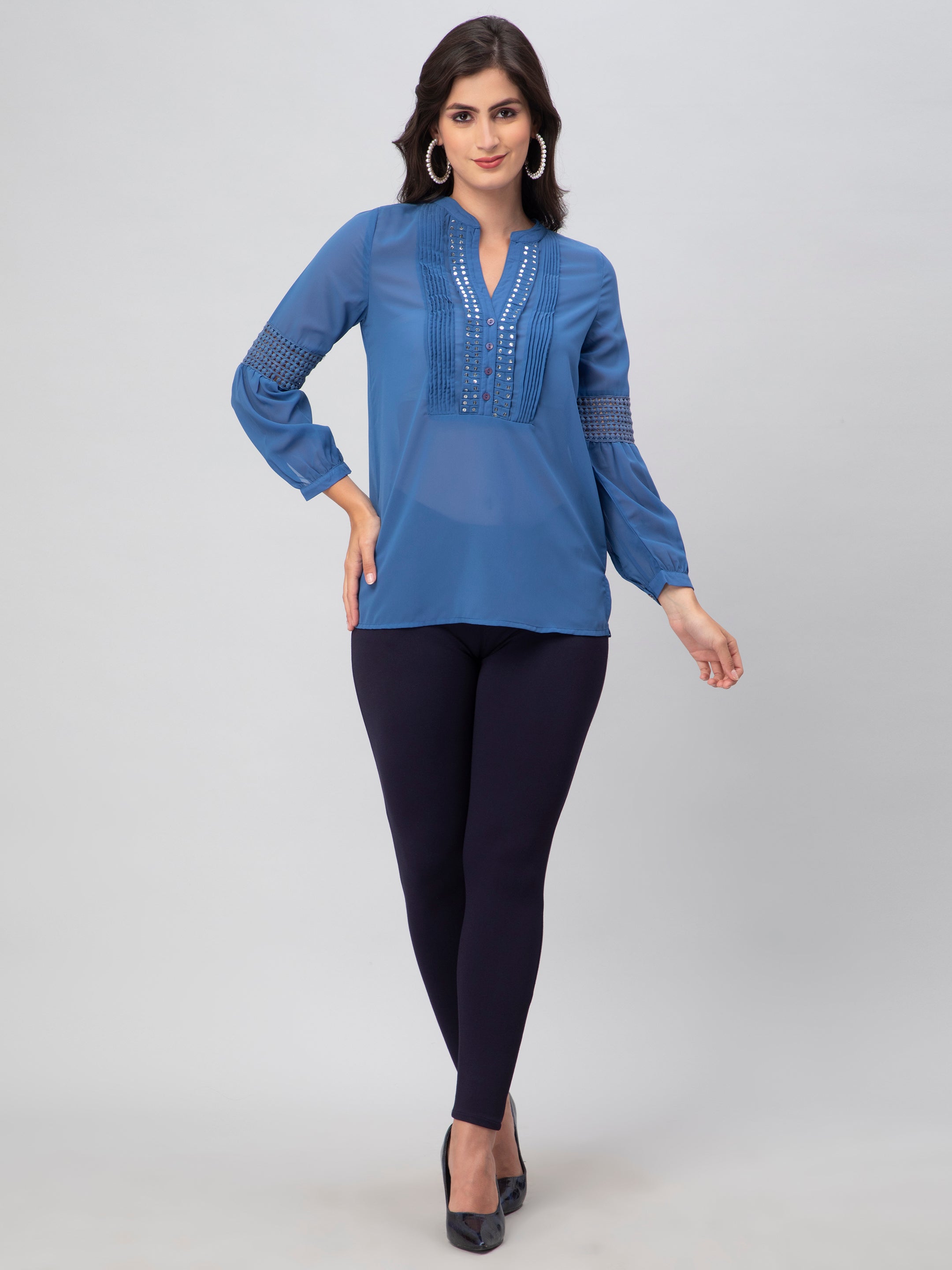 Blue Pintex Embellished Top