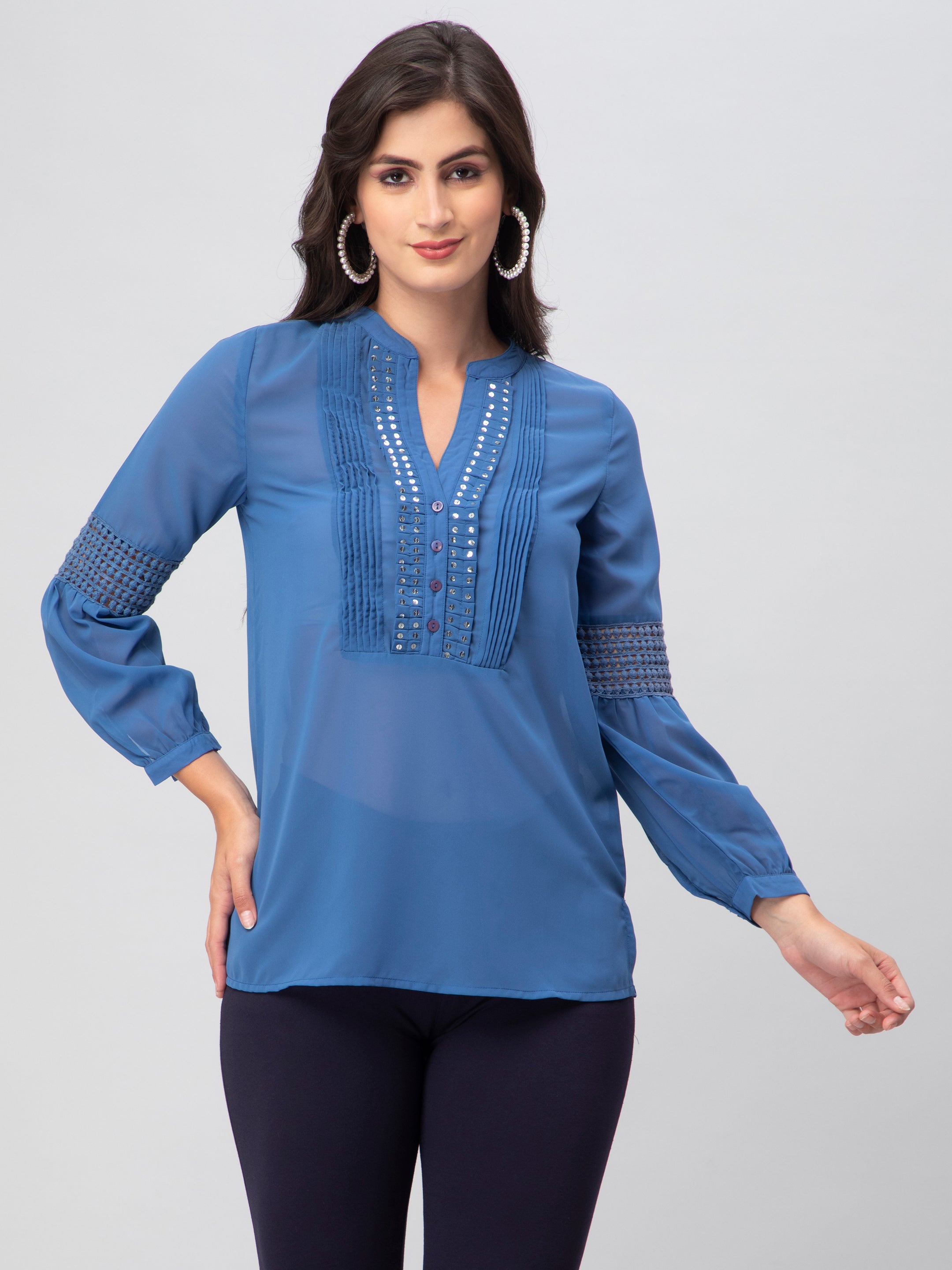 Blue Pintex Embellished Top