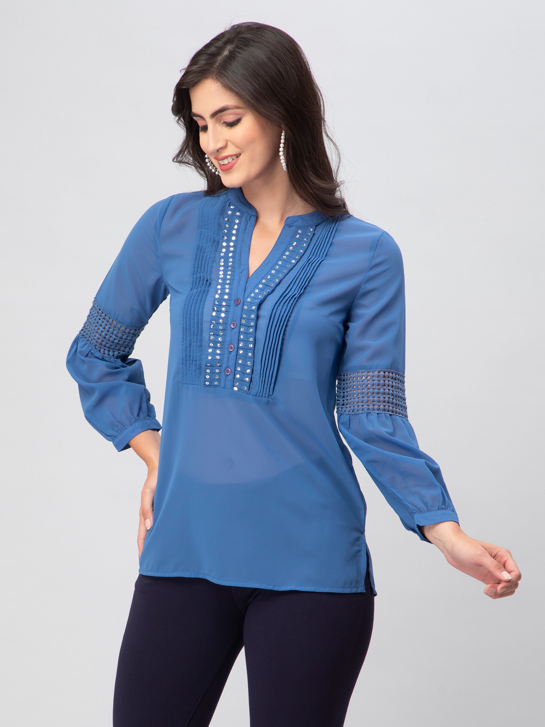 Blue Pintex Embellished Top