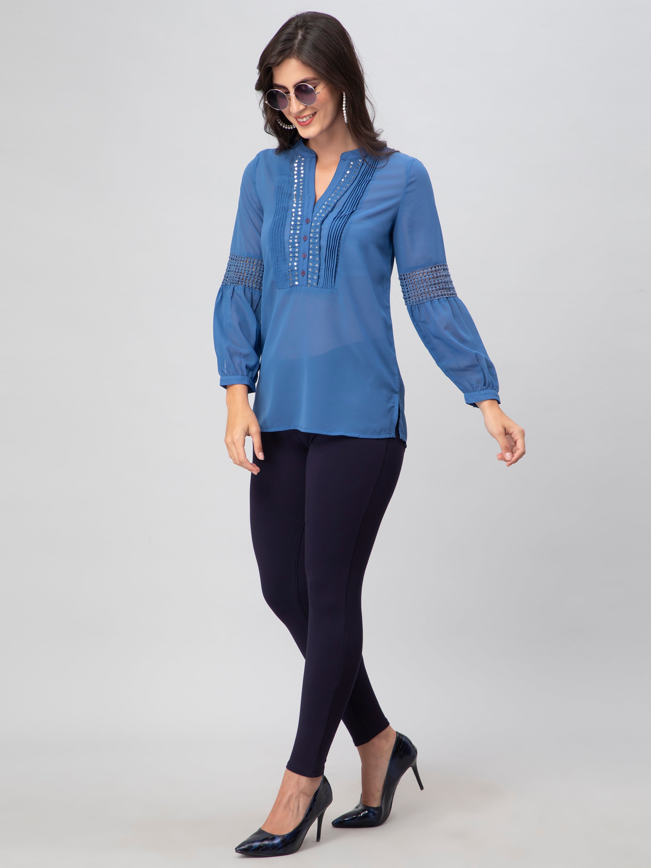Blue Pintex Embellished Top