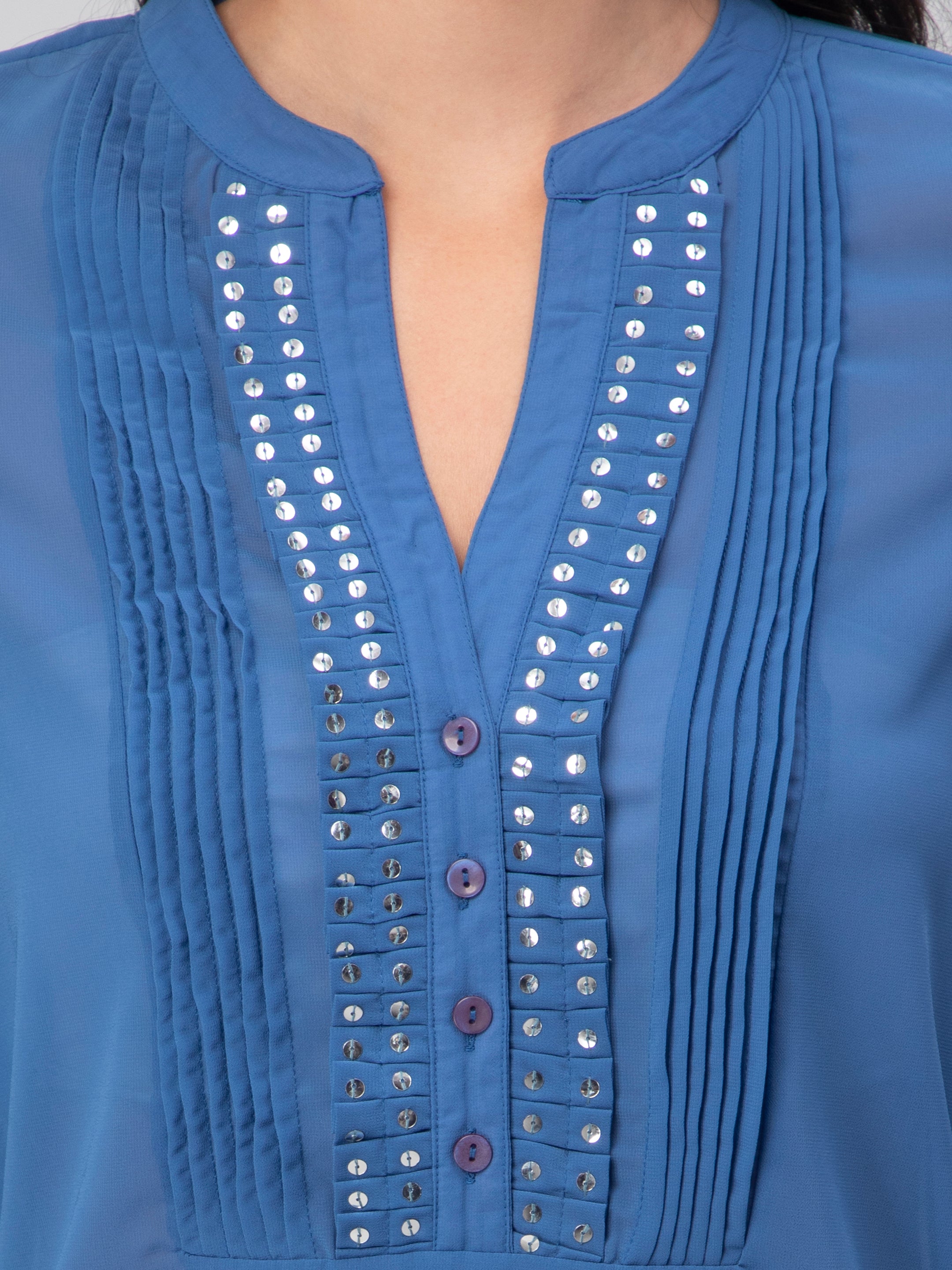 Blue Pintex Embellished Top