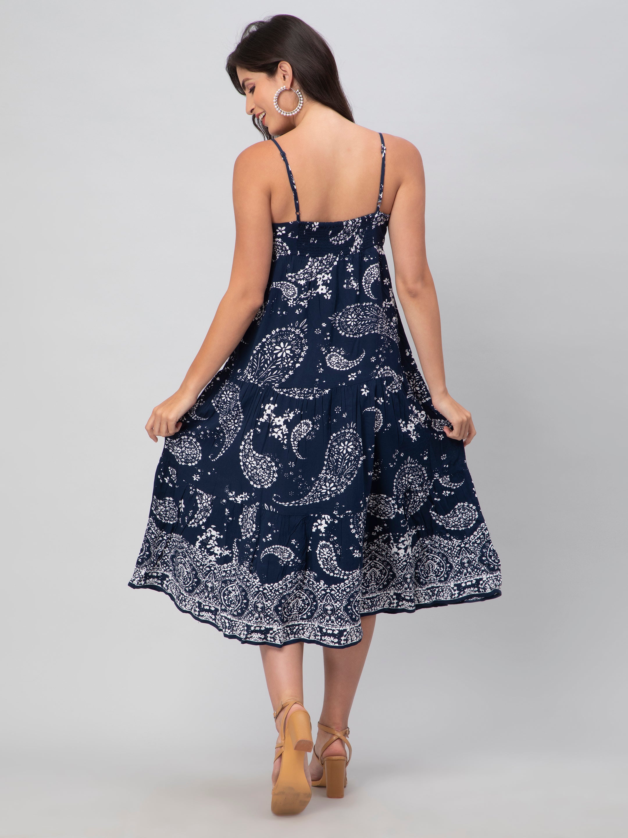Navy Tribal Print Midi Dress