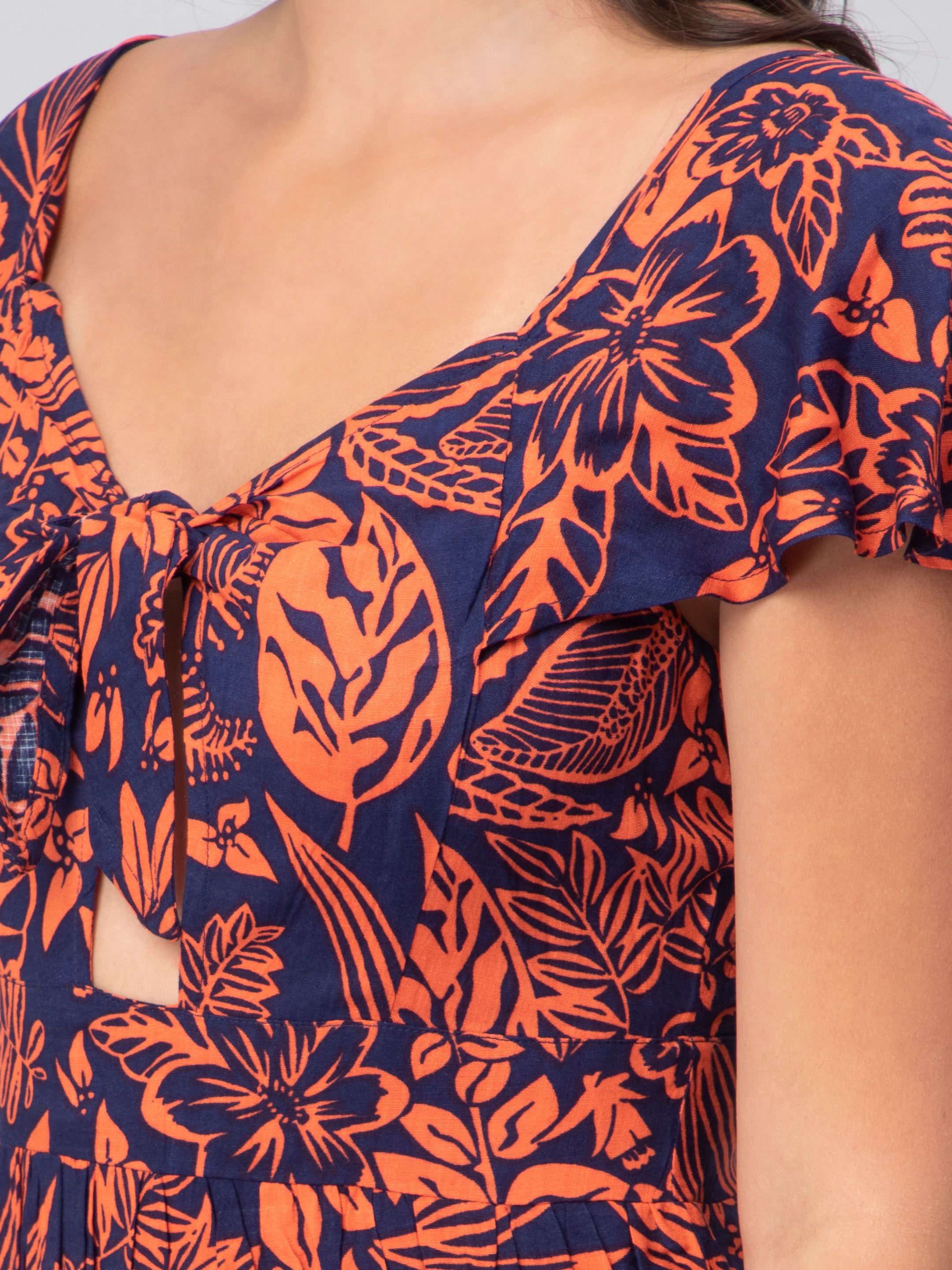Red Abstract Print Midi Dress