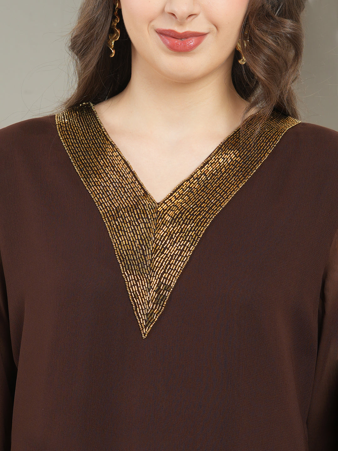 Brown Embellished Kurti with Lining