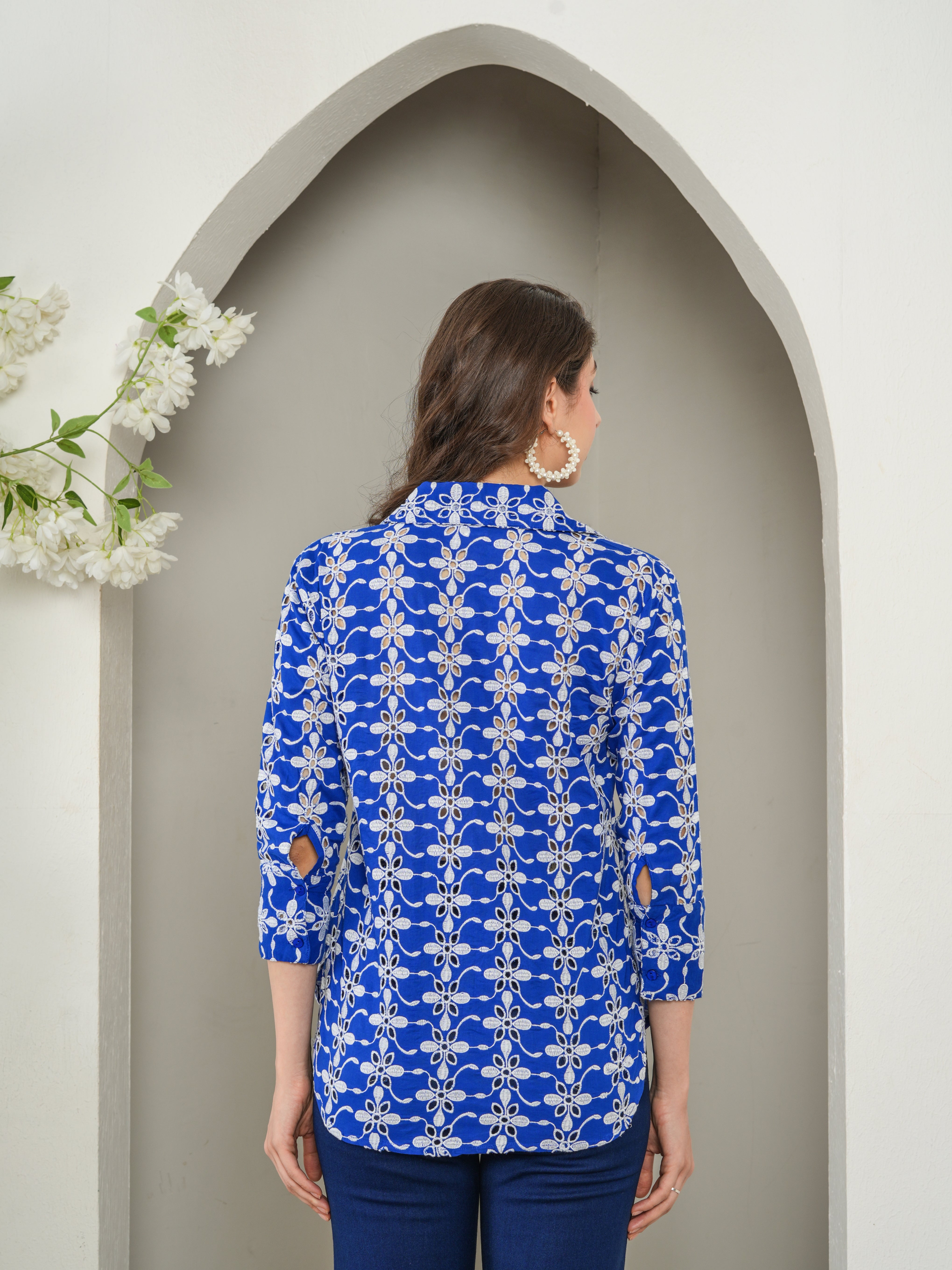 Navy Designer Schiffli Shirt