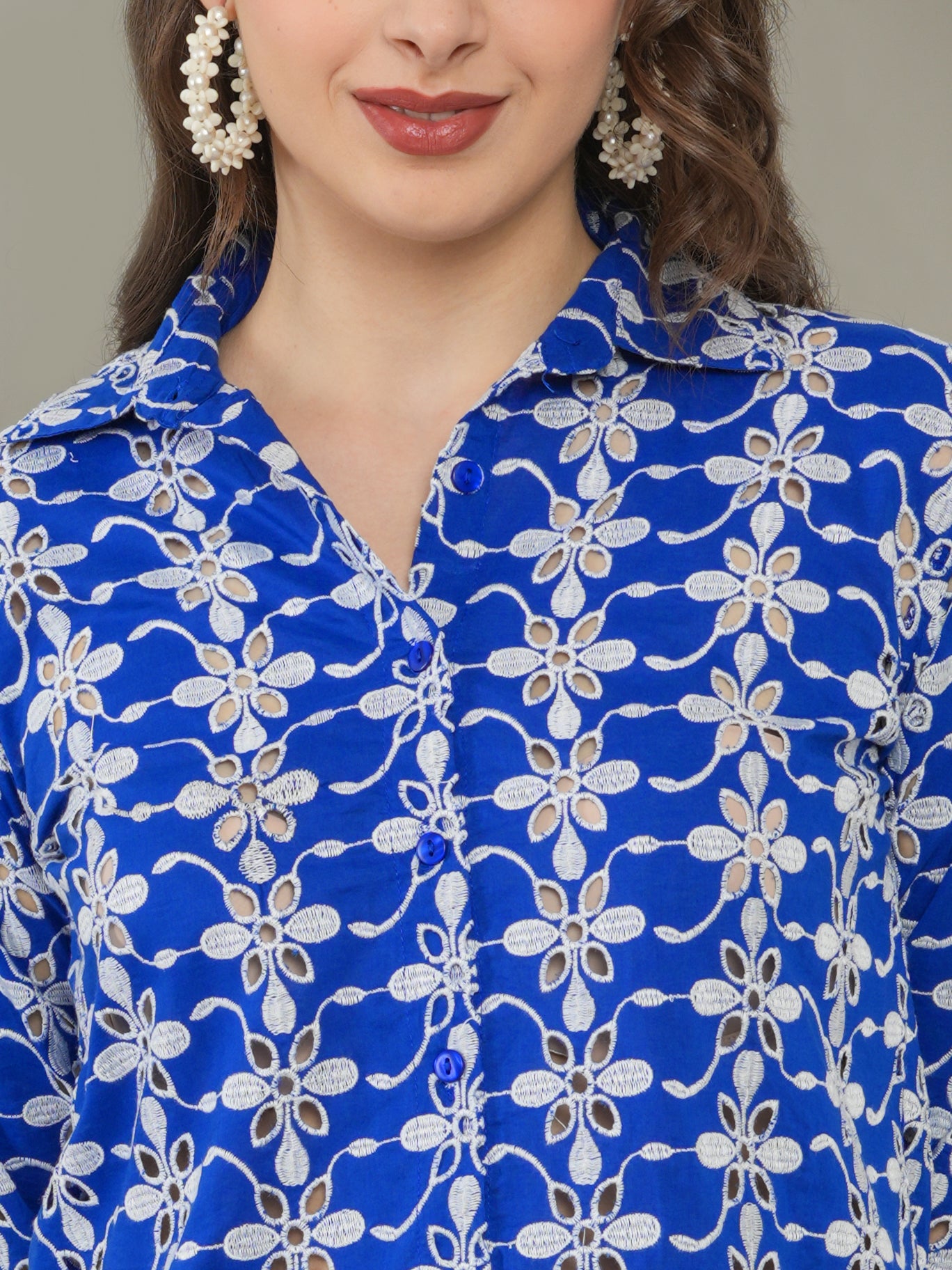 Navy Designer Schiffli Shirt