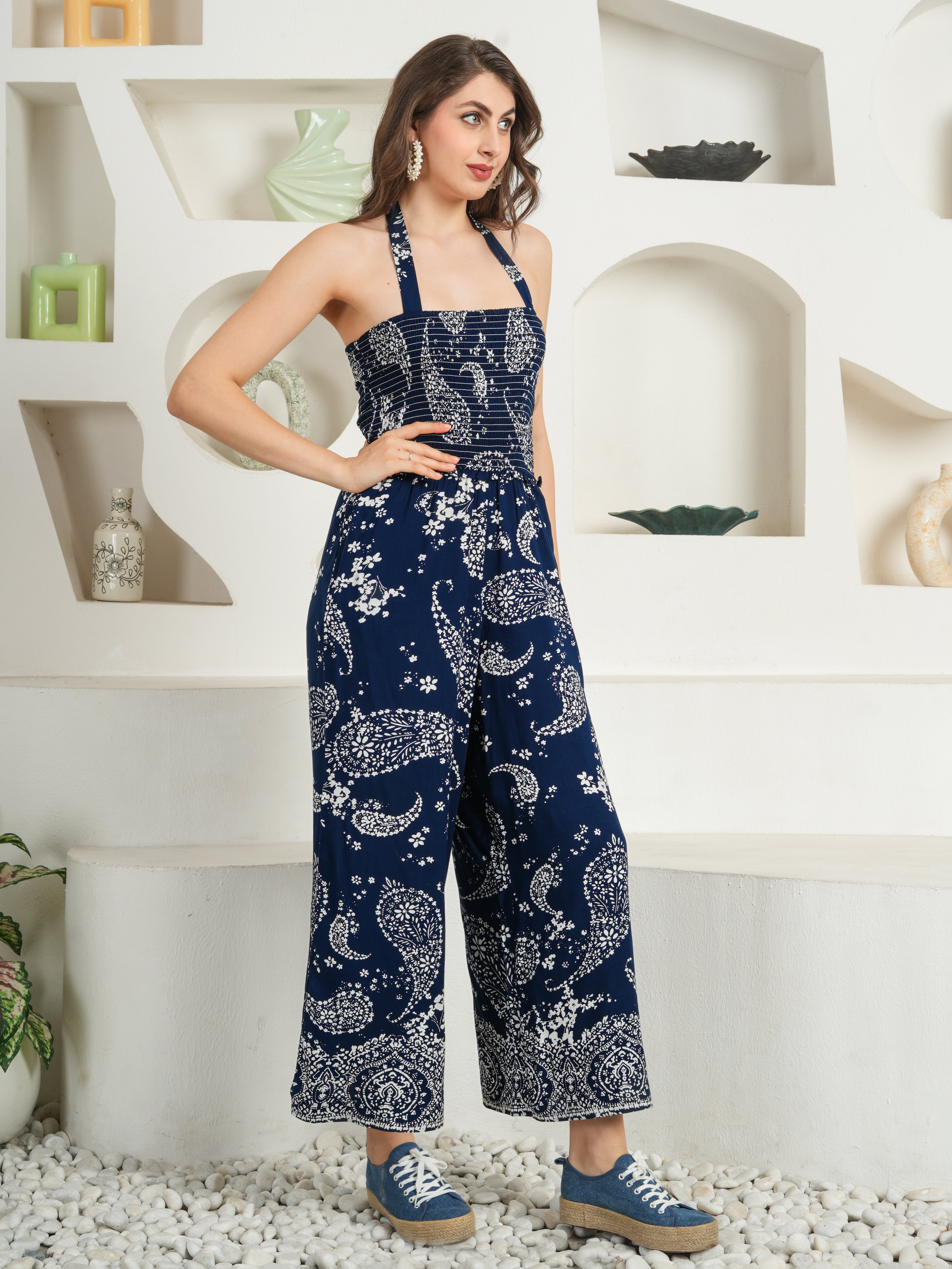 Lucia Navy Abstract Print Jumpsuit