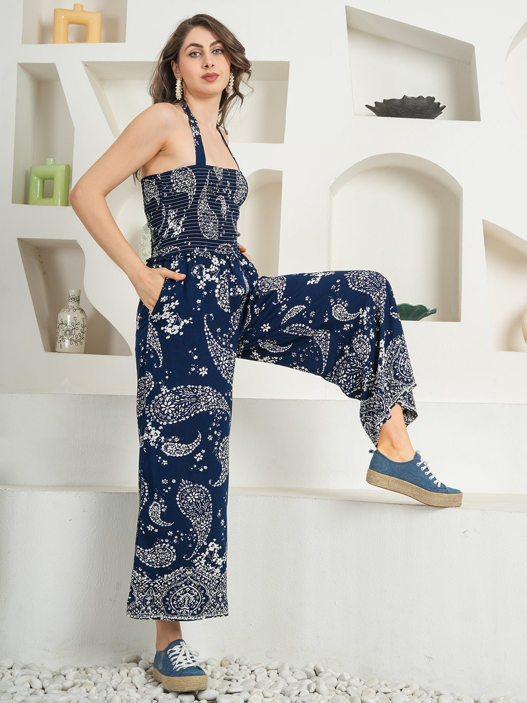 Lucia Navy Abstract Print Jumpsuit