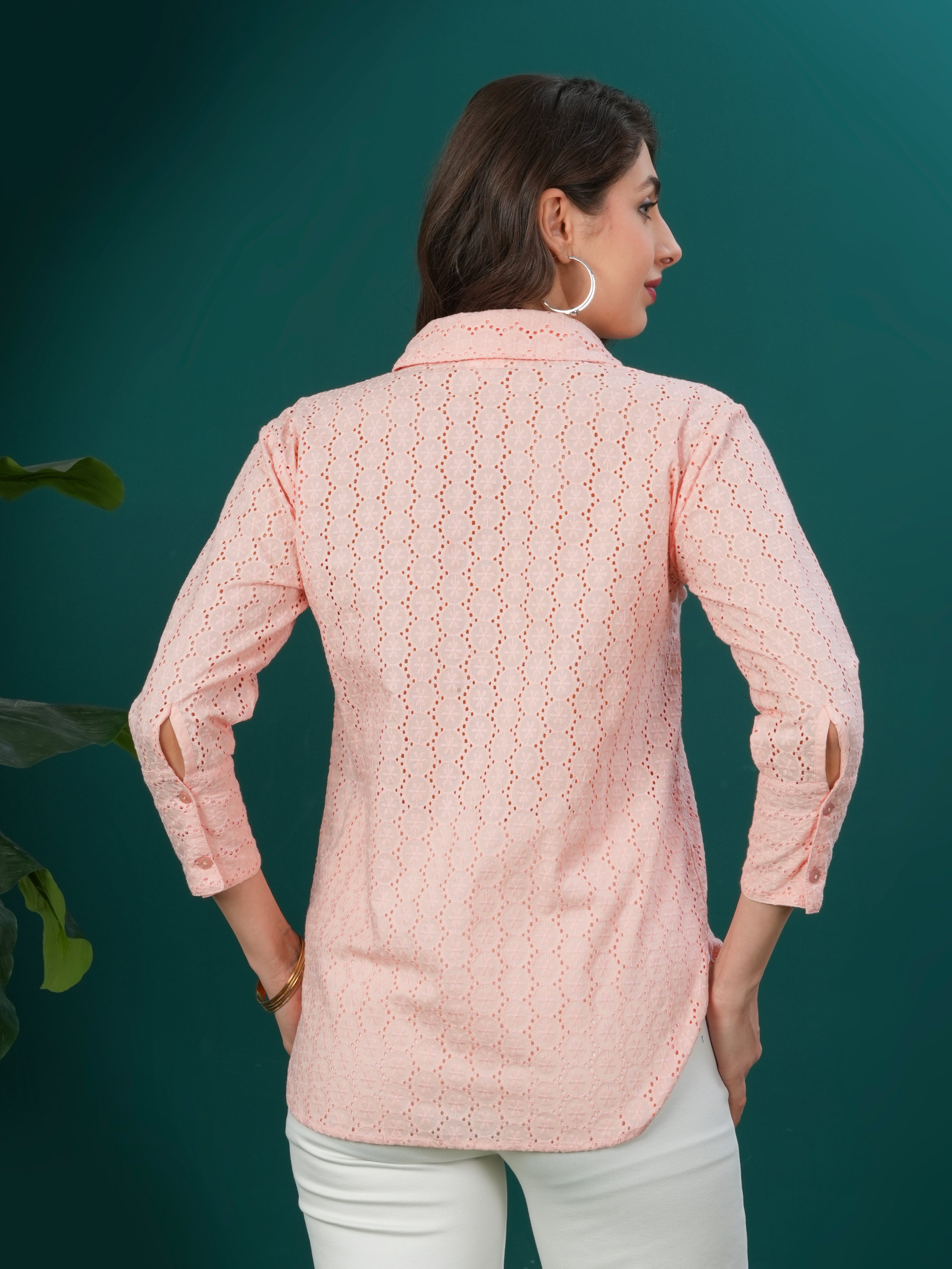 Peach Designer Schiffli Shirt