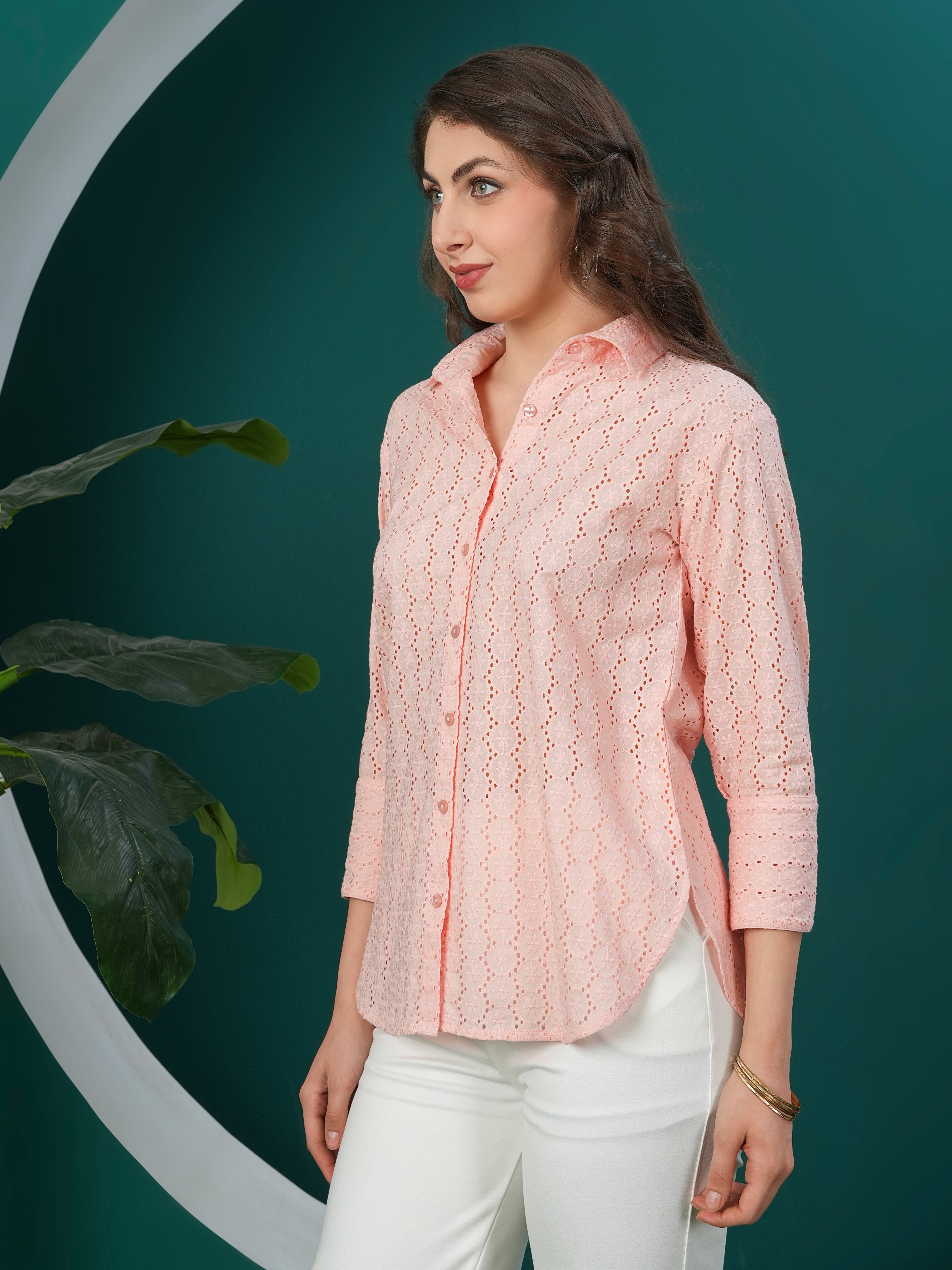 Peach Designer Schiffli Shirt