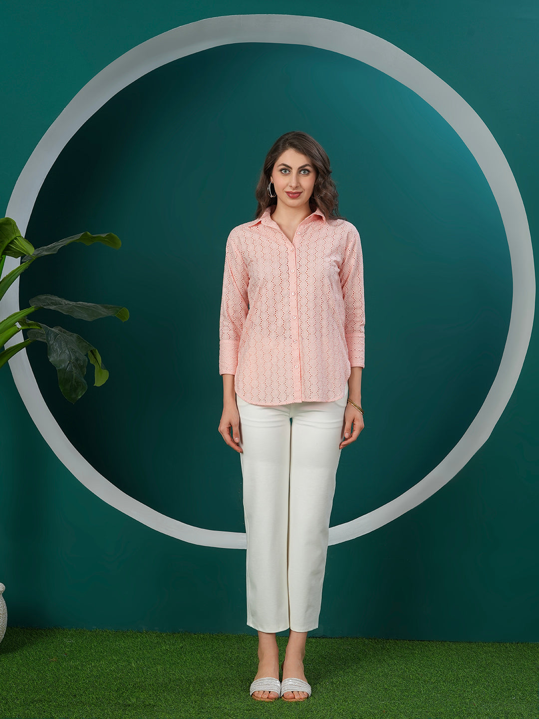 Peach Designer Schiffli Shirt