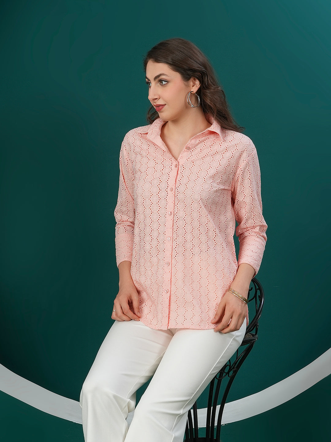 Peach Designer Schiffli Shirt