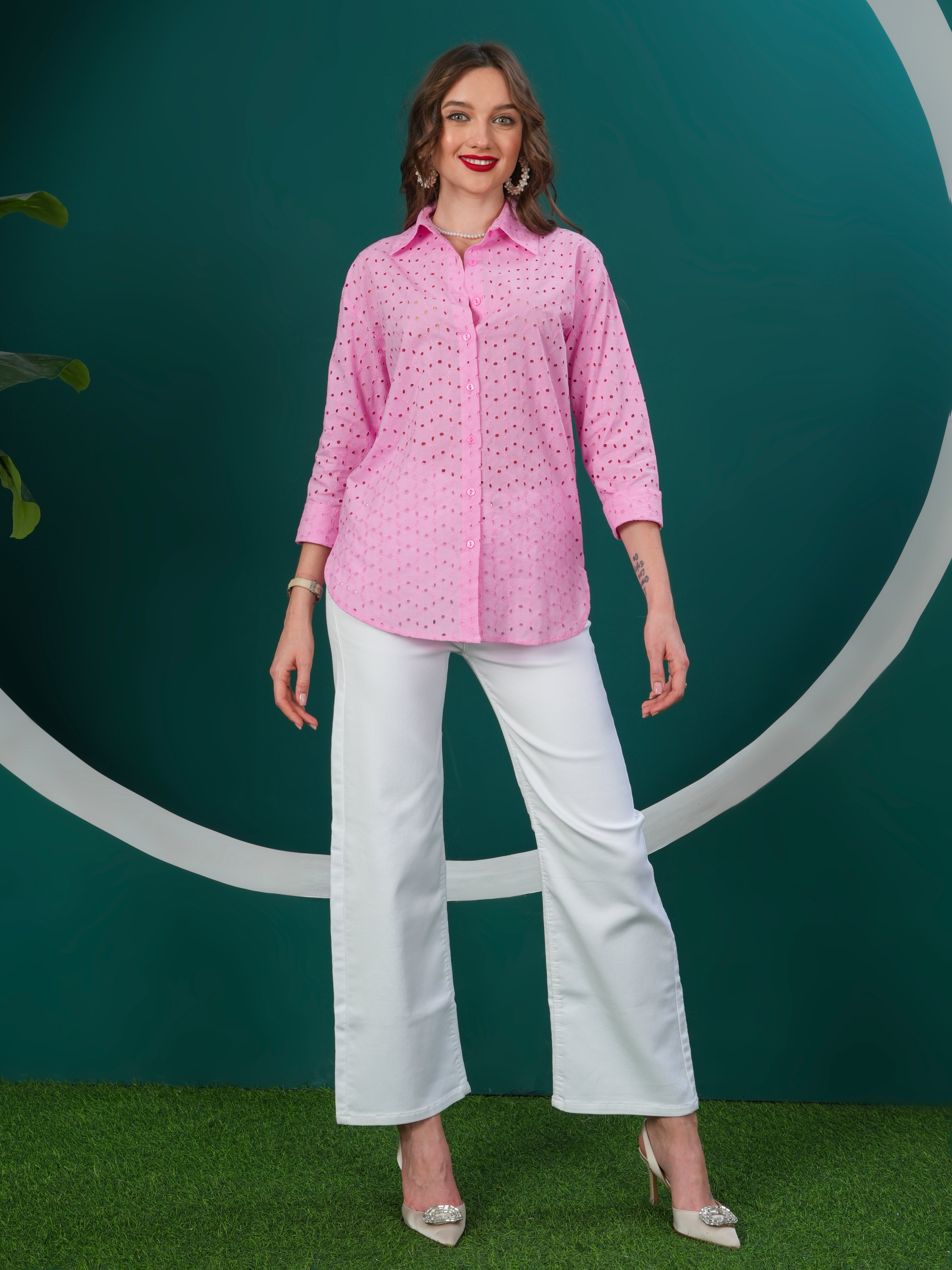 Pink Designer Schiffli Shirt